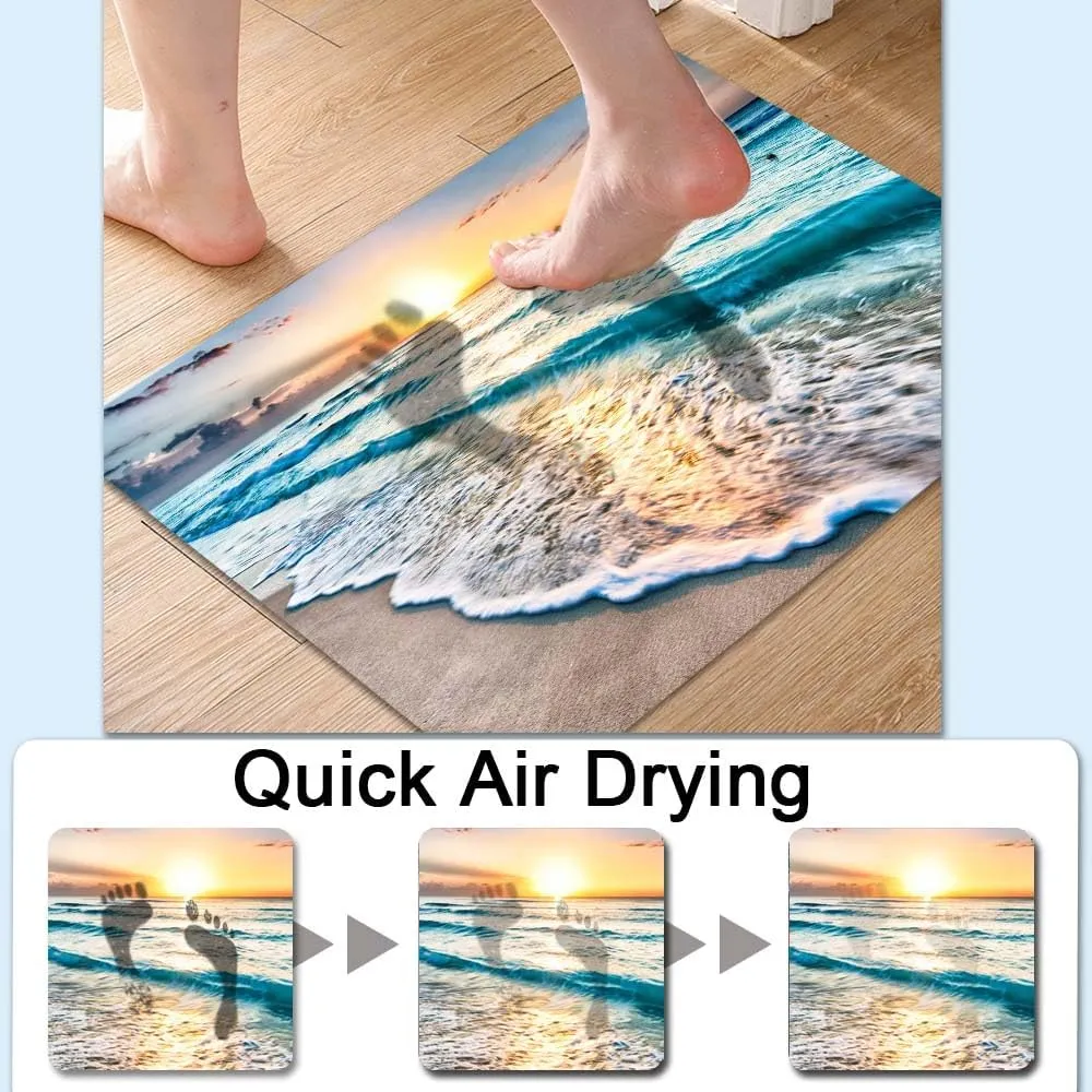 Bath Mat Rug,Sunset on Island Beach Non Slip Quick Dry Super Absorbent Thin Bathroom Rugs Fit Under Door-Easy to Clean Bathroom Floor Mats-Shower Rug for Shower Sink Bathtub(17" x 27.5"in)