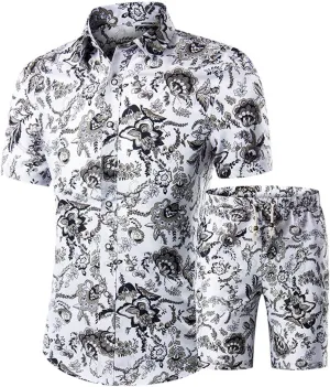 Beach Sets for Men Vintage Graphic Vacation Outfits 2 Piece Shorts Set Hawaiian Button Down Shirt Leisure Suits 2025