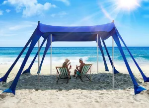 Beach Tent, Beach Canopy Sun Shade with UPF50  UV Protection, 10x10ft, Includes 8 Sandbags, Sand Shovel, Ground Pegs & 4 Stability Poles, Pop Up Sun Shelter for Camping, Picnics, Backyard Fun