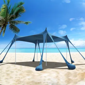 Beach Tent, UPF50  Protection, 10 x 10ft Camping Sun Shelter with 8 Sandbags, Sand Shovel, Pegs, and Stability Poles-Ideal for Fishing, Backyard Fun & Picnics Shelters (Blue)
