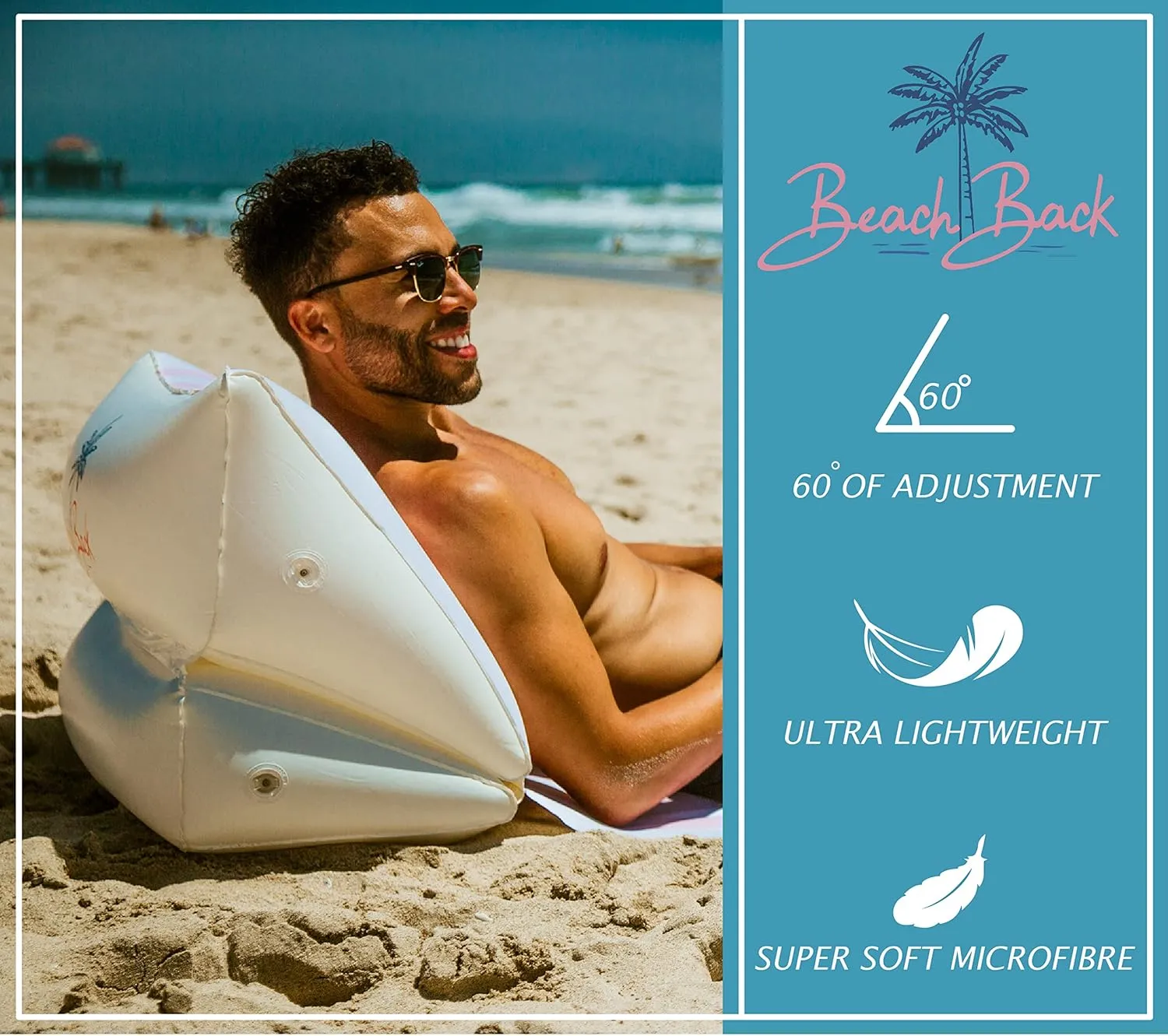 BeachBack Inflatable Lounger - Portable Air Couch for Beach and Camping with Adjustable Back Support - Travel Friendly Beach Lounger Easy to Carry & Set
