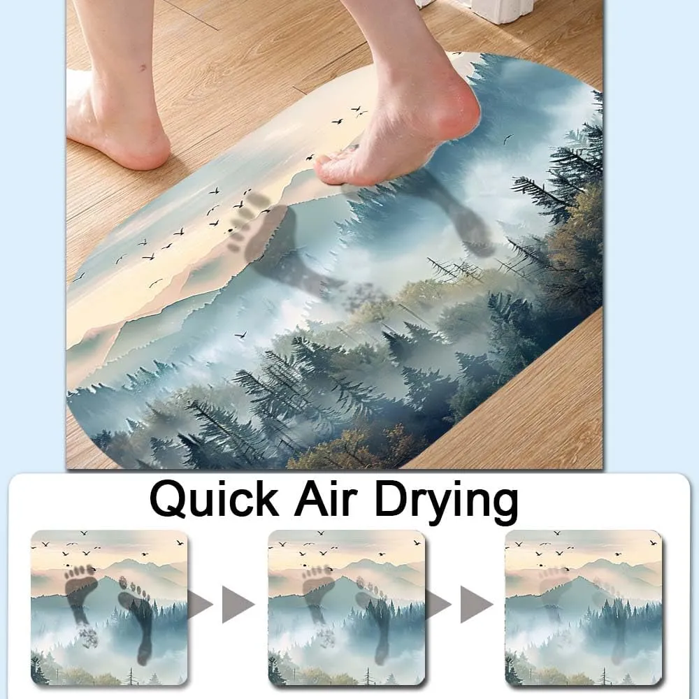 Beautiful Misty Forest Super Absorbent Quick-Drying Bathroom Mat Rug, Rubber Non-Slip Bottoms, Easy to Clean,Ultra Thin Bathroom Rugs Fit Under Door and Bathtub(16×24Inch)