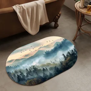 Beautiful Misty Forest Super Absorbent Quick-Drying Bathroom Mat Rug, Rubber Non-Slip Bottoms, Easy to Clean,Ultra Thin Bathroom Rugs Fit Under Door and Bathtub(16×24Inch)
