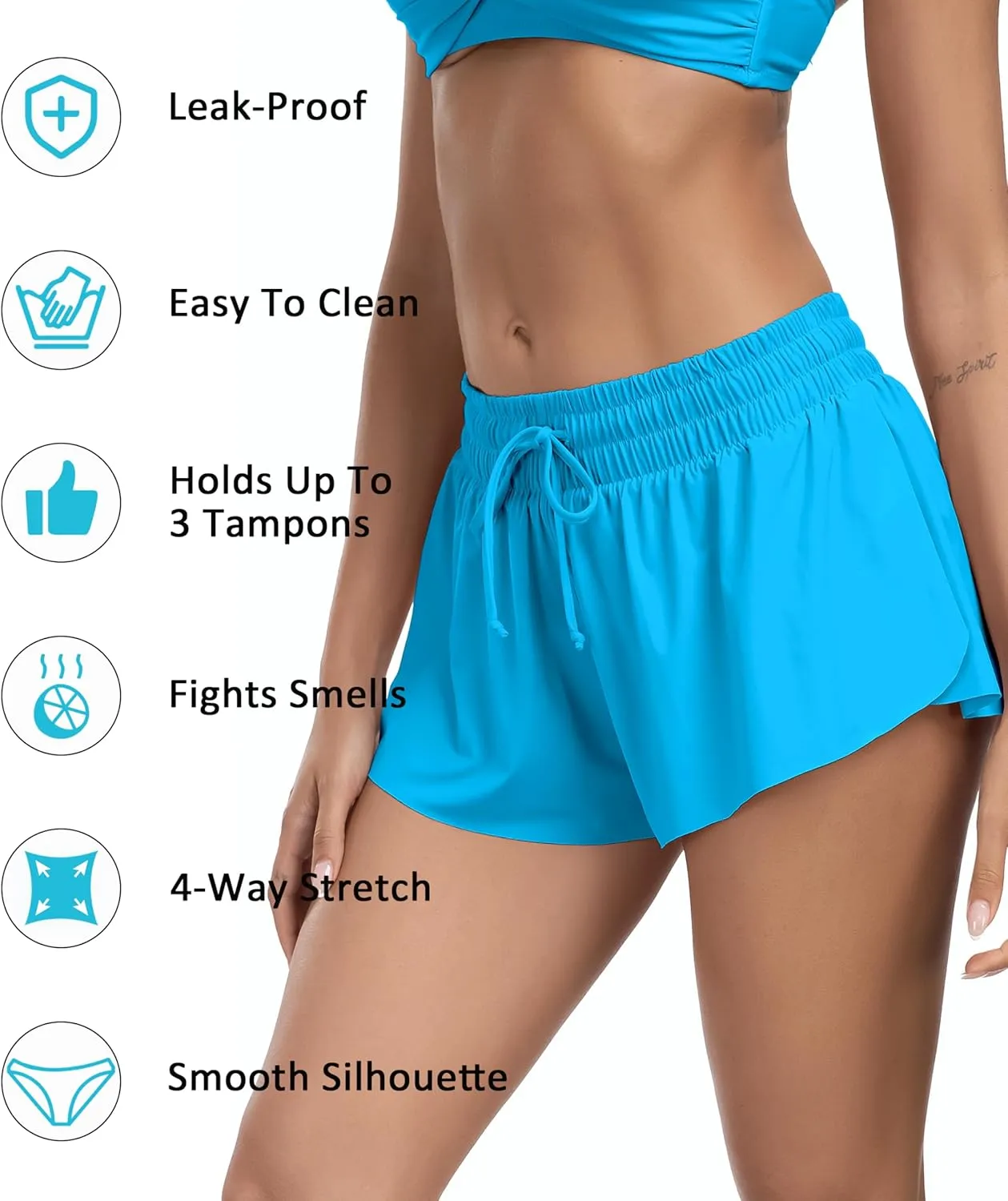 Beautikini Period Swim 2-in-1 Shorts Menstrual Leakproof Bathing Suit Bottoms Flowy Athletic Skirt for Teen Girls