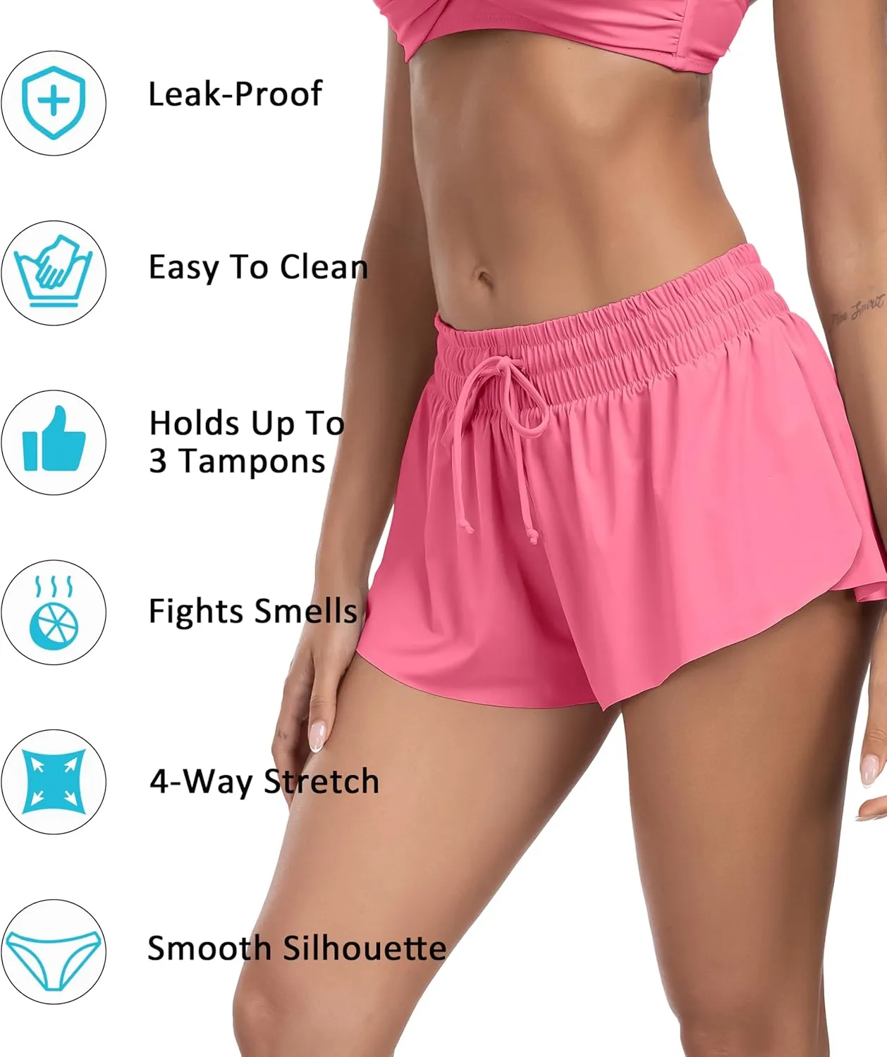 Beautikini Period Swim 2-in-1 Shorts Menstrual Leakproof Bathing Suit Bottoms Flowy Athletic Skirt for Teen Girls