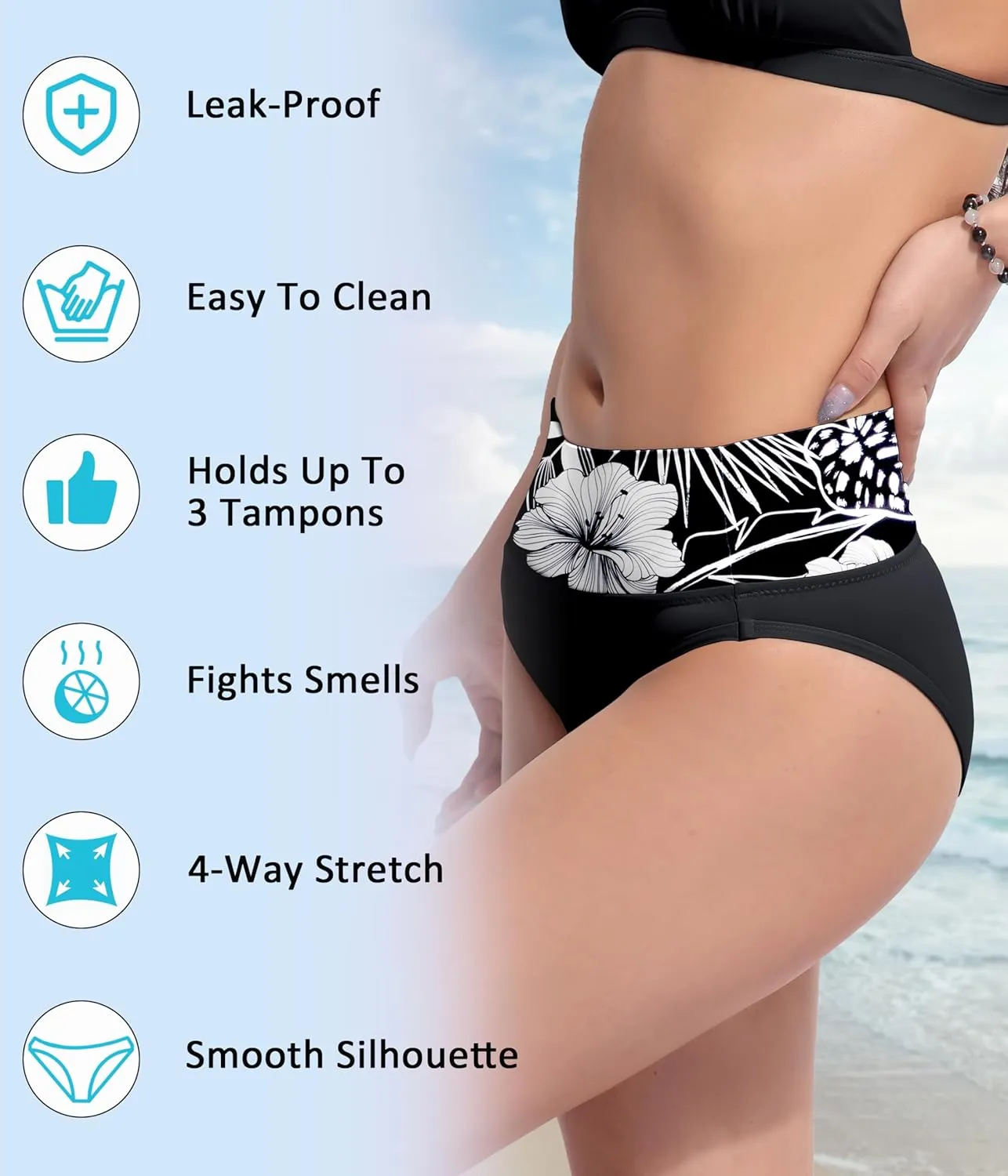 Beautikini Period Swimwear Bikini Menstrual Leakproof Swim Bottoms Period Bathing Suits for Teens Girl