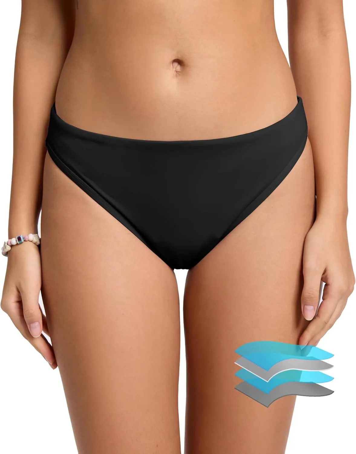 Beautikini Period Swimwear Bikini Menstrual Swim Bottoms Leakproof Low Waisted Period Bathing Suit Bottoms for Teen Girls
