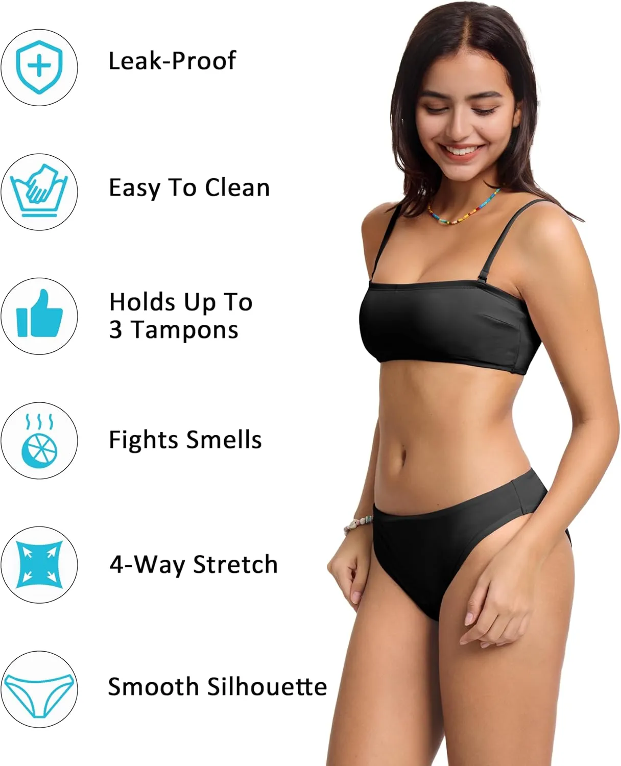 Beautikini Period Swimwear Bikini Menstrual Swim Bottoms Leakproof Low Waisted Period Bathing Suit Bottoms for Teen Girls