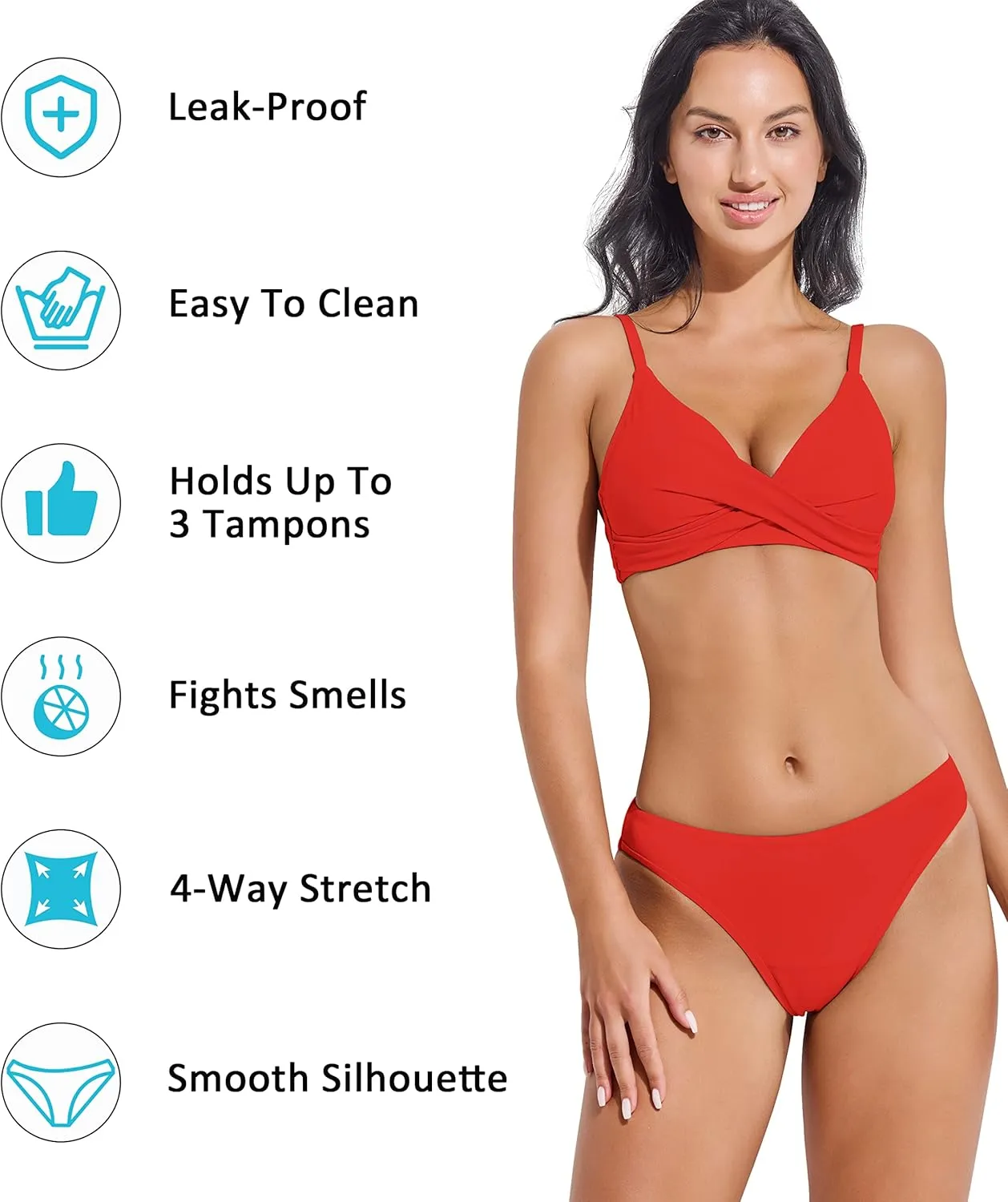 Beautikini Period Swimwear Bikini Menstrual Swim Bottoms Leakproof Low Waisted Period Bathing Suit Bottoms for Teen Girls