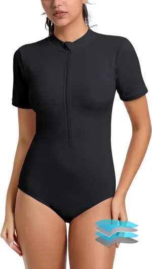 Beautikini Period Swimwear One Piece for Teens Short Sleeve Swimsuits Women UPF50  Menstrual Leakproof Bathing Suit