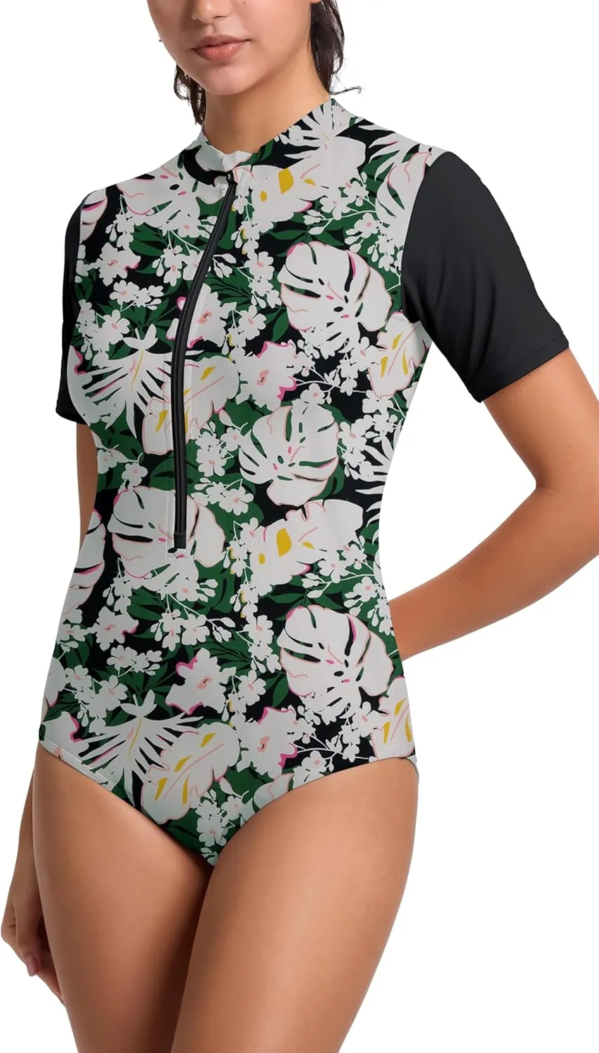 Beautikini Period Swimwear One Piece for Teens Short Sleeve Swimsuits Women UPF50  Menstrual Leakproof Bathing Suit