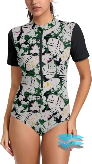 Beautikini Period Swimwear One Piece for Teens Short Sleeve Swimsuits Women UPF50  Menstrual Leakproof Bathing Suit