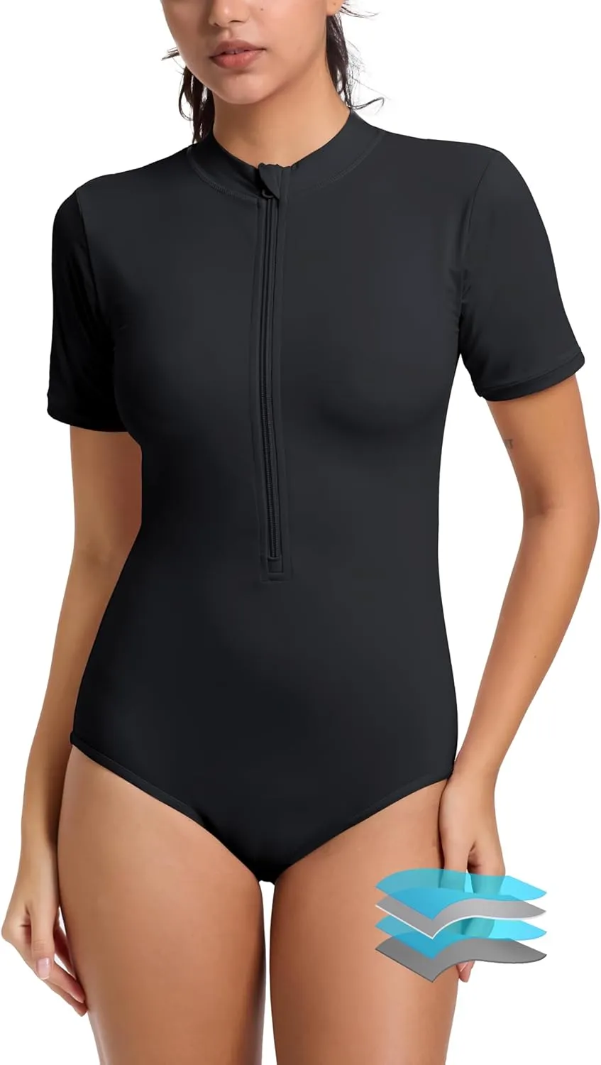 Beautikini Period Swimwear One Piece for Teens Short Sleeve Swimsuits Women UPF50  Menstrual Leakproof Bathing Suit