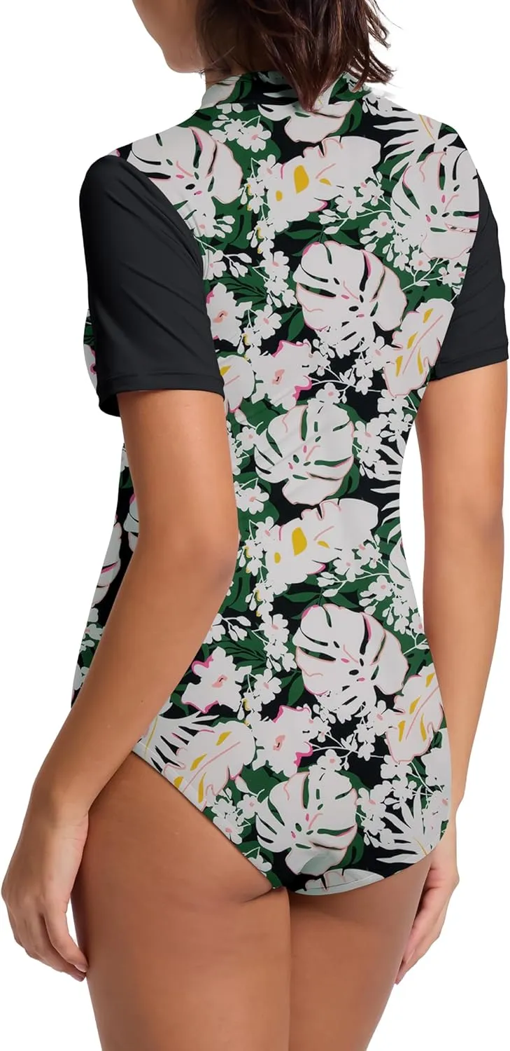 Beautikini Period Swimwear One Piece for Teens Short Sleeve Swimsuits Women UPF50  Menstrual Leakproof Bathing Suit
