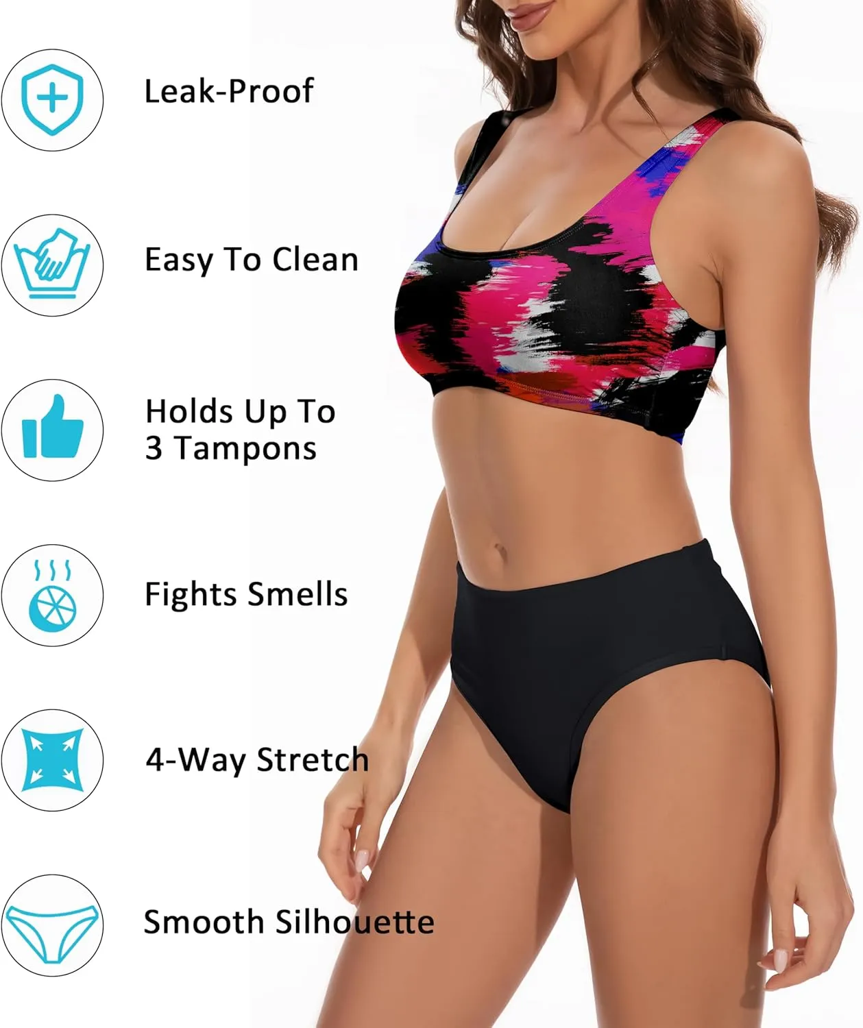 Beautikini Period Swimwear Two Piece Menstrual Leakproof Swimsuit Sporty Bikini Sets Bathing Suit for Teen Girls