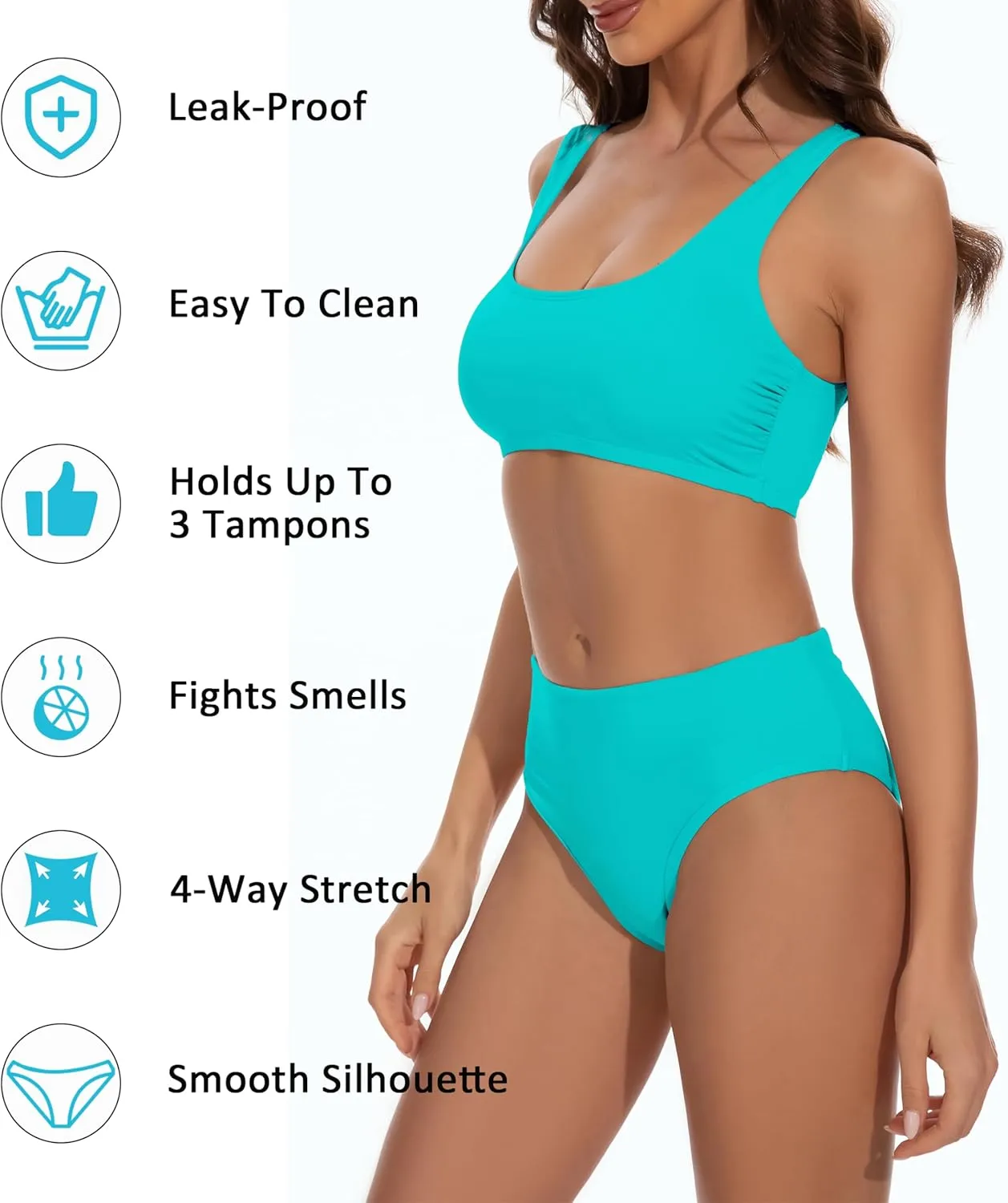 Beautikini Period Swimwear Two Piece Menstrual Leakproof Swimsuit Sporty Bikini Sets Bathing Suit for Teen Girls