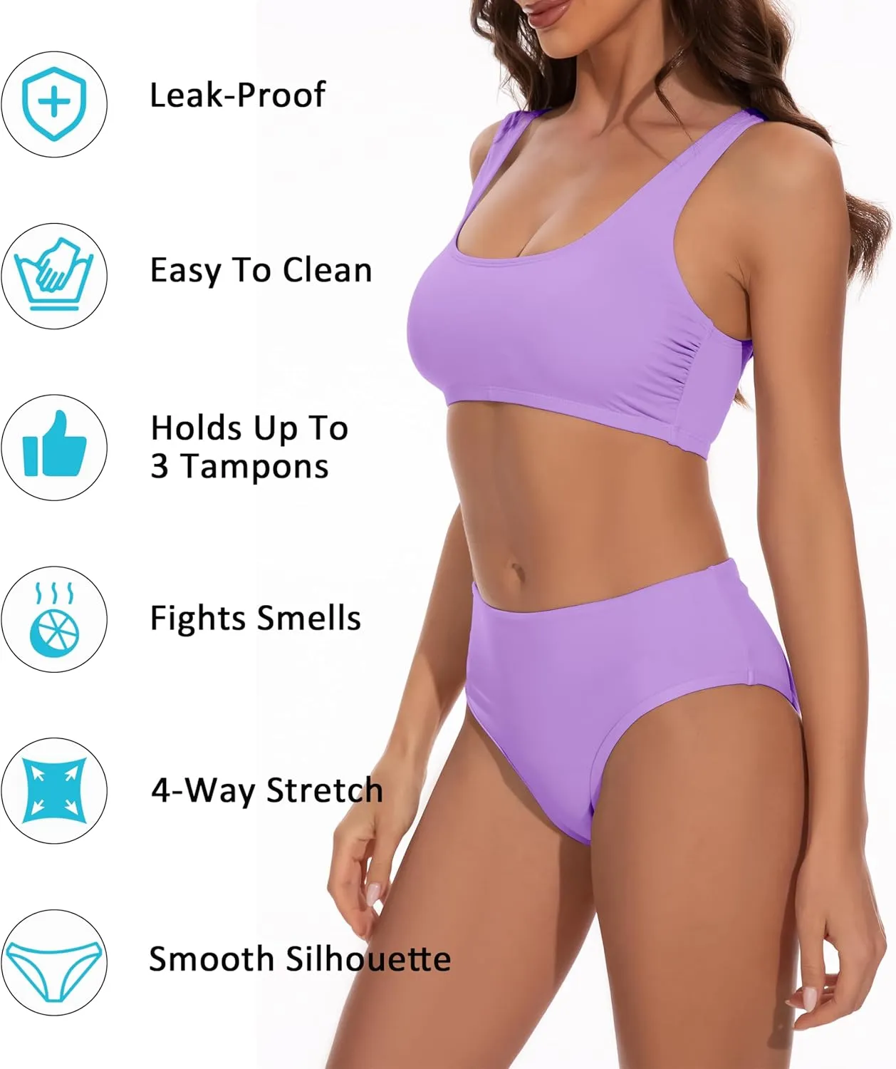 Beautikini Period Swimwear Two Piece Menstrual Leakproof Swimsuit Sporty Bikini Sets Bathing Suit for Teen Girls