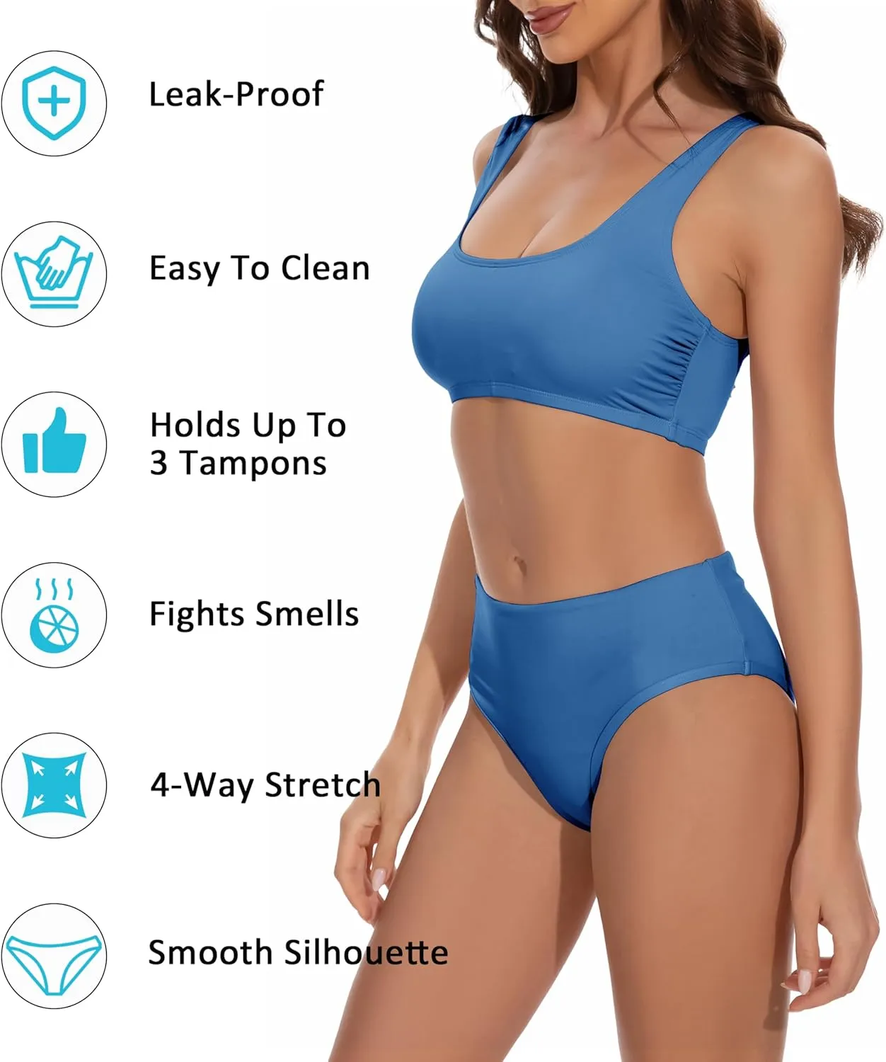 Beautikini Period Swimwear Two Piece Menstrual Leakproof Swimsuit Sporty Bikini Sets Bathing Suit for Teen Girls