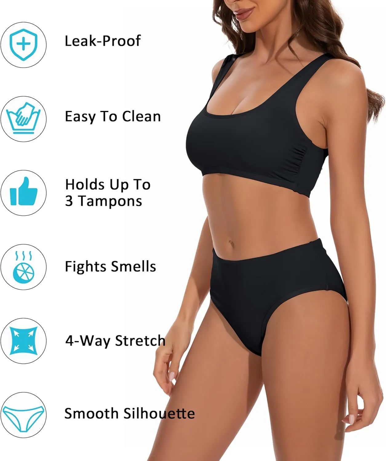 Beautikini Period Swimwear Two Piece Menstrual Leakproof Swimsuit Sporty Bikini Sets Bathing Suit for Teen Girls
