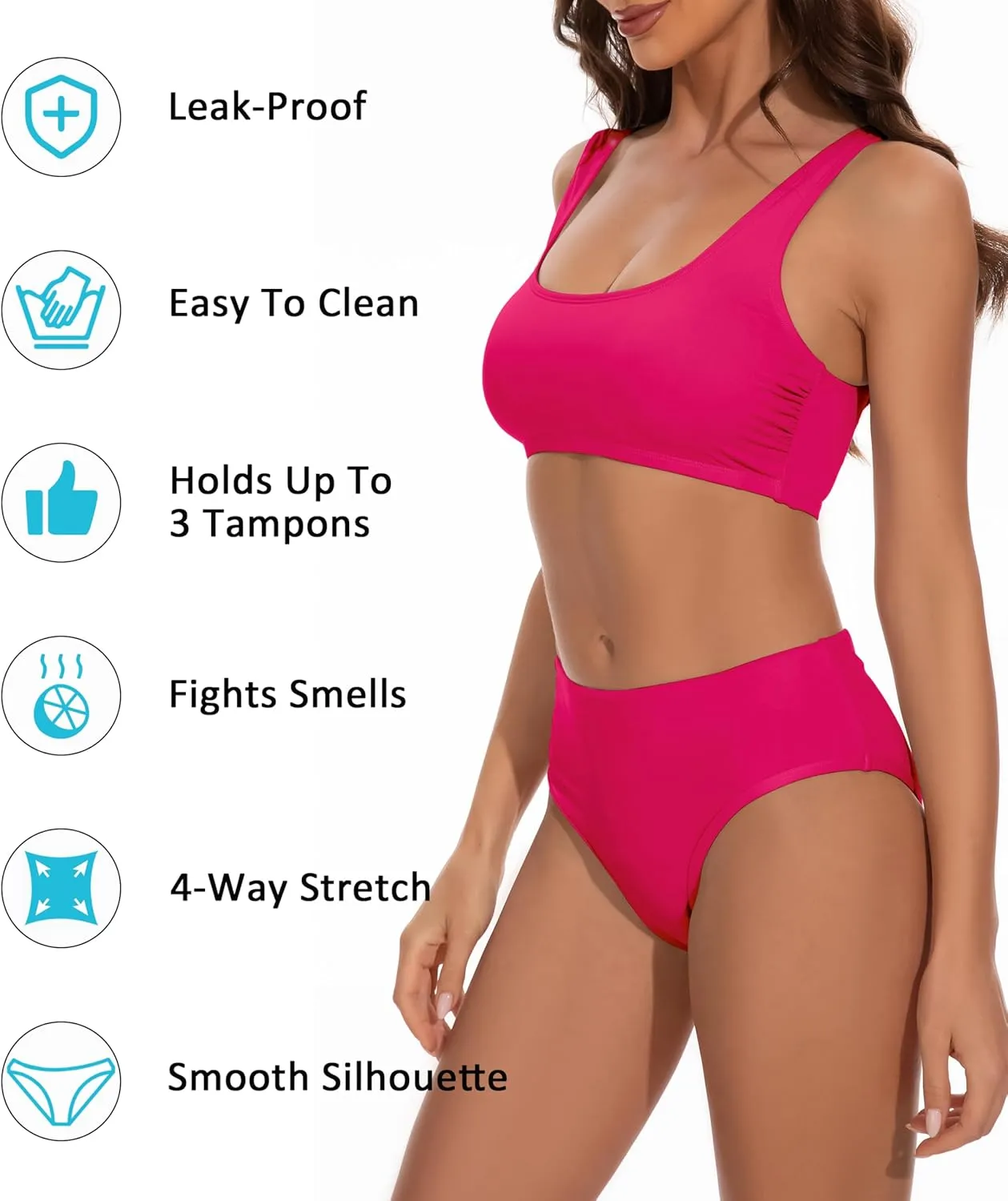 Beautikini Period Swimwear Two Piece Menstrual Leakproof Swimsuit Sporty Bikini Sets Bathing Suit for Teen Girls