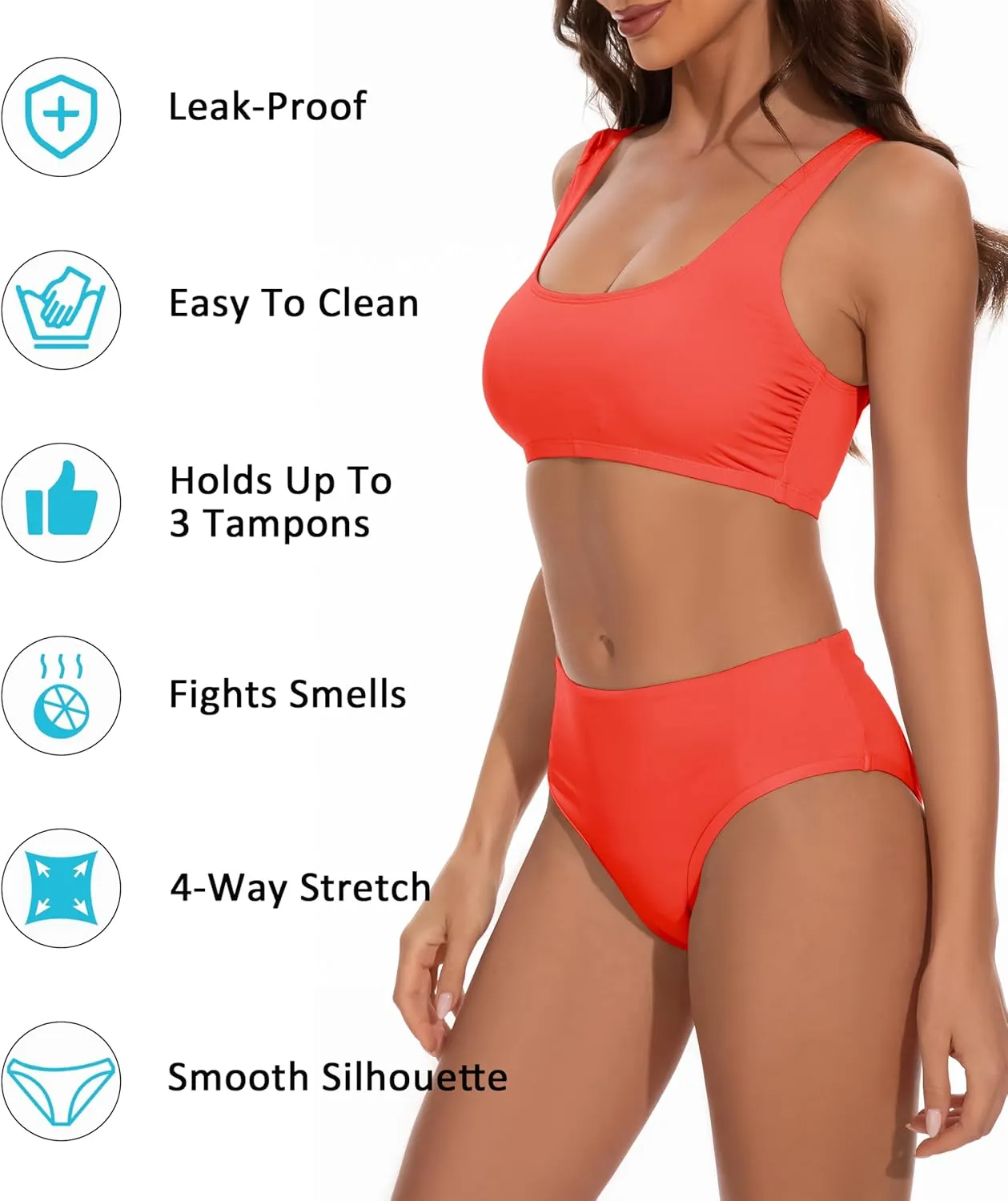 Beautikini Period Swimwear Two Piece Menstrual Leakproof Swimsuit Sporty Bikini Sets Bathing Suit for Teen Girls