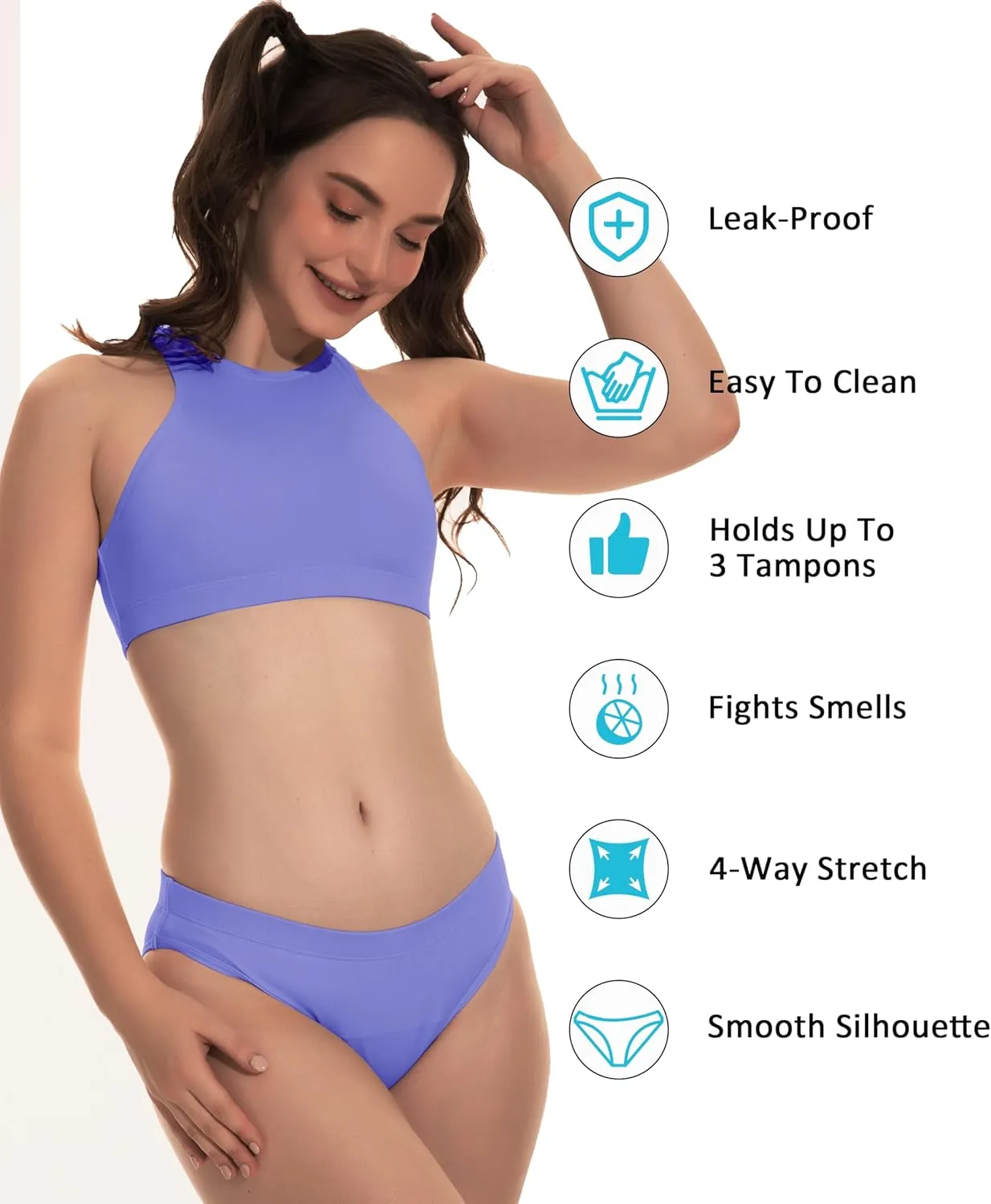 Beautikini Period Swimwear Two Piece Sporty Swimsuit Bikini Menstrual Leakproof Bathing Suit for Teen Girls