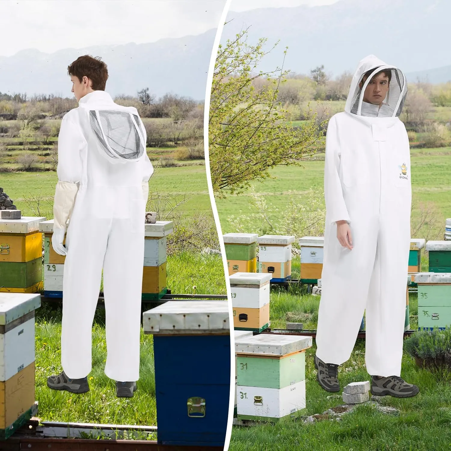 bee keeper suit for Men Women Sting Proof, Polycotton Beekeeping Suits Beekeeper Costume&with Glove &Ventilated Hood, Backyard and Beekeeping (L)