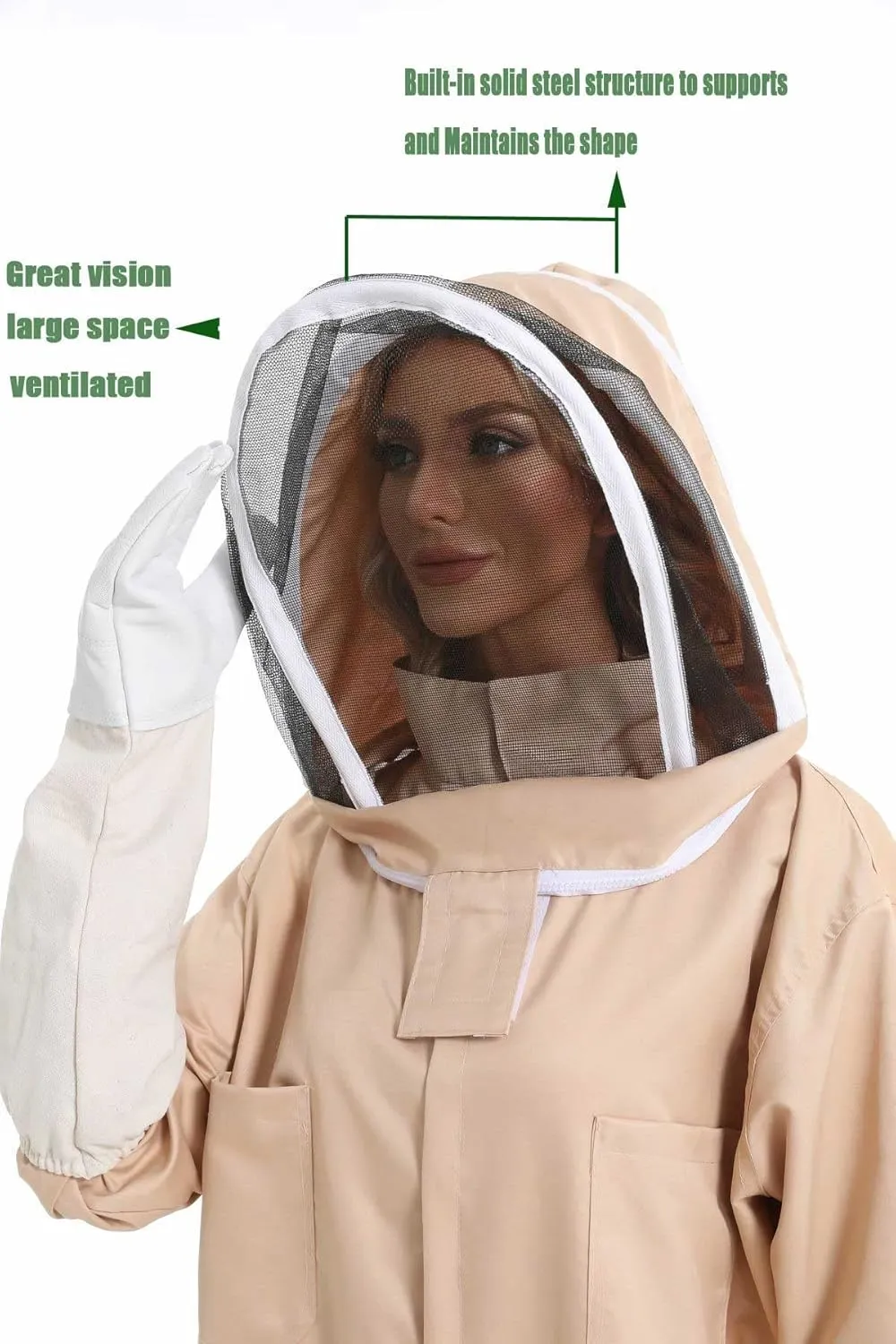 Bee Suit for Men Women Sting Proof, Polycotton Beekeeping Suit Beekeeper Costume&with Glove &Ventilated Hood, Multi-Size Bee Outfit for Backyard