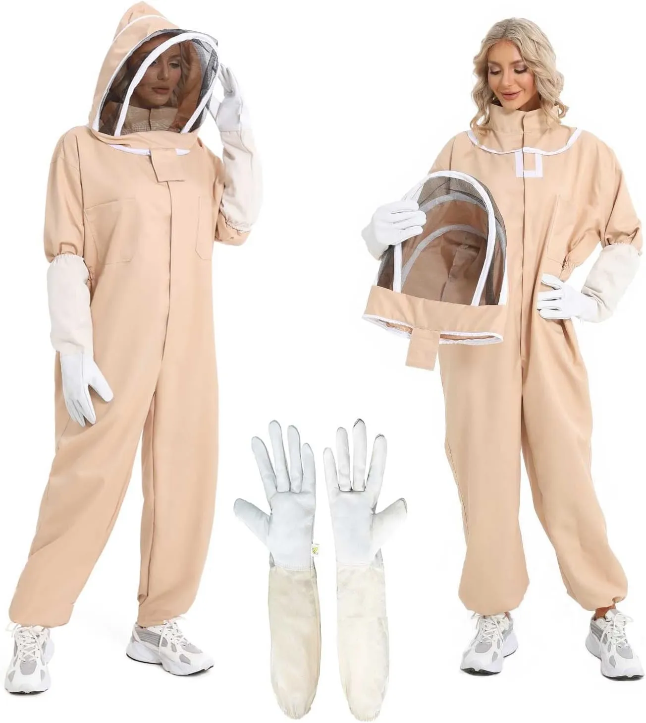 Bee Suit for Men Women Sting Proof, Polycotton Beekeeping Suit Beekeeper Costume&with Glove &Ventilated Hood, Multi-Size Bee Outfit for Backyard