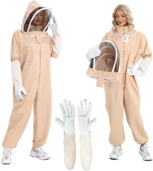 Bee Suit for Men Women Sting Proof, Polycotton Beekeeping Suit Beekeeper Costume&with Glove &Ventilated Hood, Multi-Size Bee Outfit for Backyard
