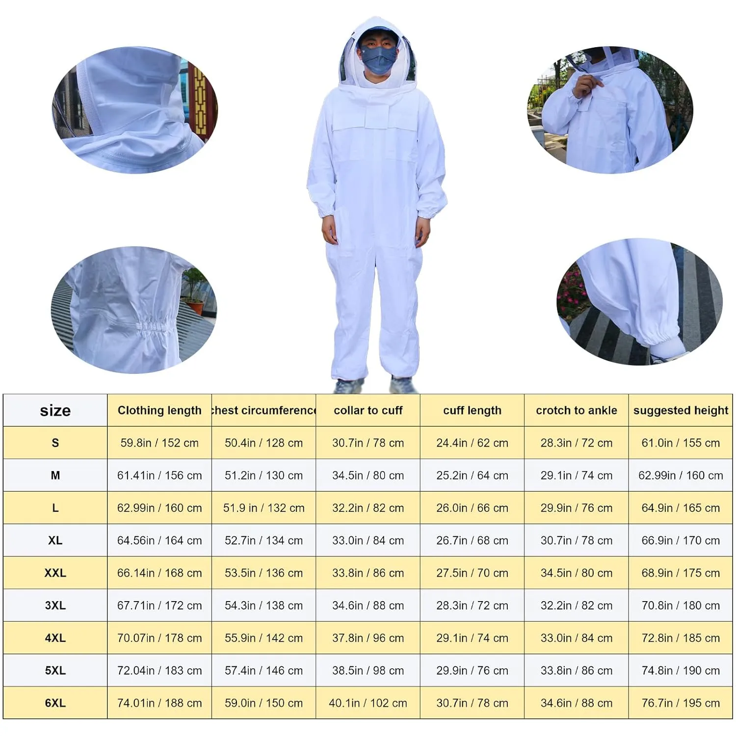 Bee Suits for Men&Women Sting Proof,Bee Keeper Suit for Men,Beekeeper Suit,Bee Protective Gear,Ventilated Bee Suit. (White, XL)