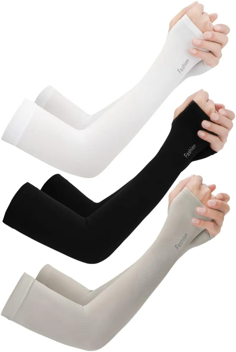 BESPORTBLE 3 Pack Padded Arm Sleeves Uv Sun Protectors for Arms Elastic Cuff Guards for Men Women Long Elbow Guard Sleeves (Grey)