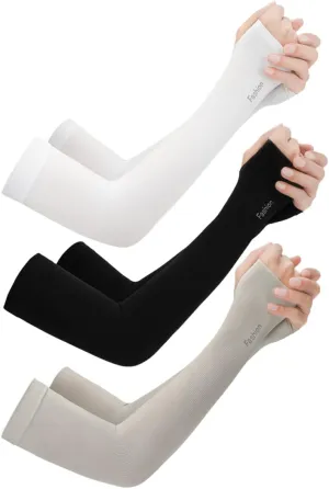 BESPORTBLE 3 Pack Padded Arm Sleeves Uv Sun Protectors for Arms Elastic Cuff Guards for Men Women Long Elbow Guard Sleeves (Grey)