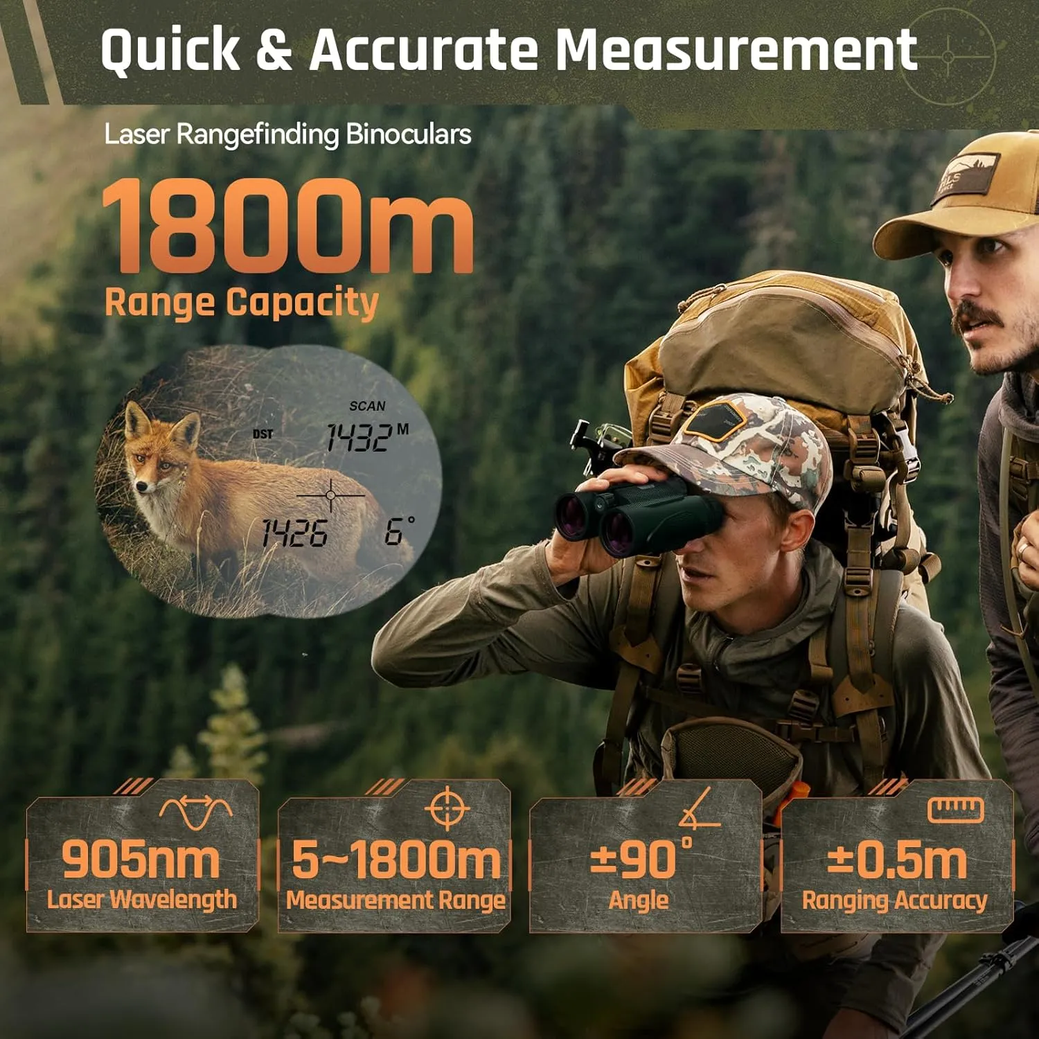 Beyond HD 10x42 ED Laser Rangefinder Binoculars, 2000 Yards Rangefinding, Fog & Waterproof, Fully Multicoated, Rubber Armored, HCD/Los/Angle/Scan Mode