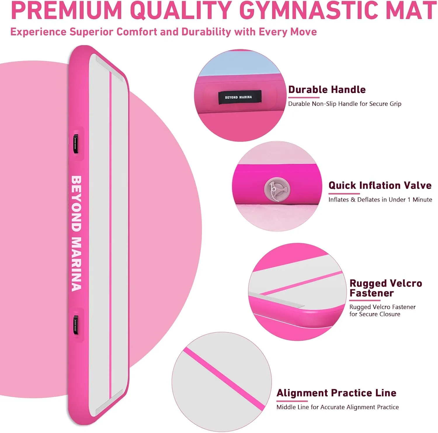 BEYOND MARINA Air Gymnastics Tumble Track 4/8 inches Thickness Inflatable Tumbling 10ft/13ft/16ft/20ft Air Mats for Home Use Training/Cheerleading/Yoga/Water with Electric Pump