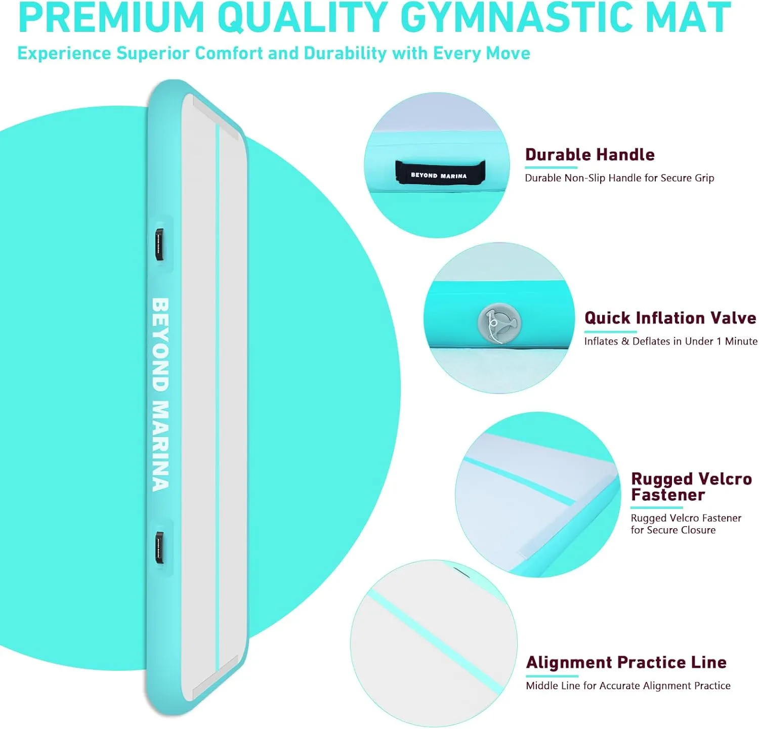 BEYOND MARINA Air Gymnastics Tumble Track 4/8 inches Thickness Inflatable Tumbling 10ft/13ft/16ft/20ft Air Mats for Home Use Training/Cheerleading/Yoga/Water with Electric Pump