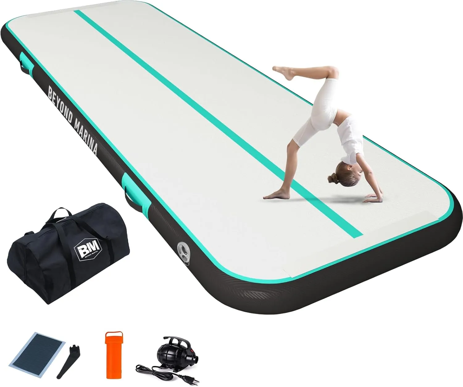 BEYOND MARINA Air Gymnastics Tumble Track 4/8 inches Thickness Inflatable Tumbling 10ft/13ft/16ft/20ft Air Mats for Home Use Training/Cheerleading/Yoga/Water with Electric Pump