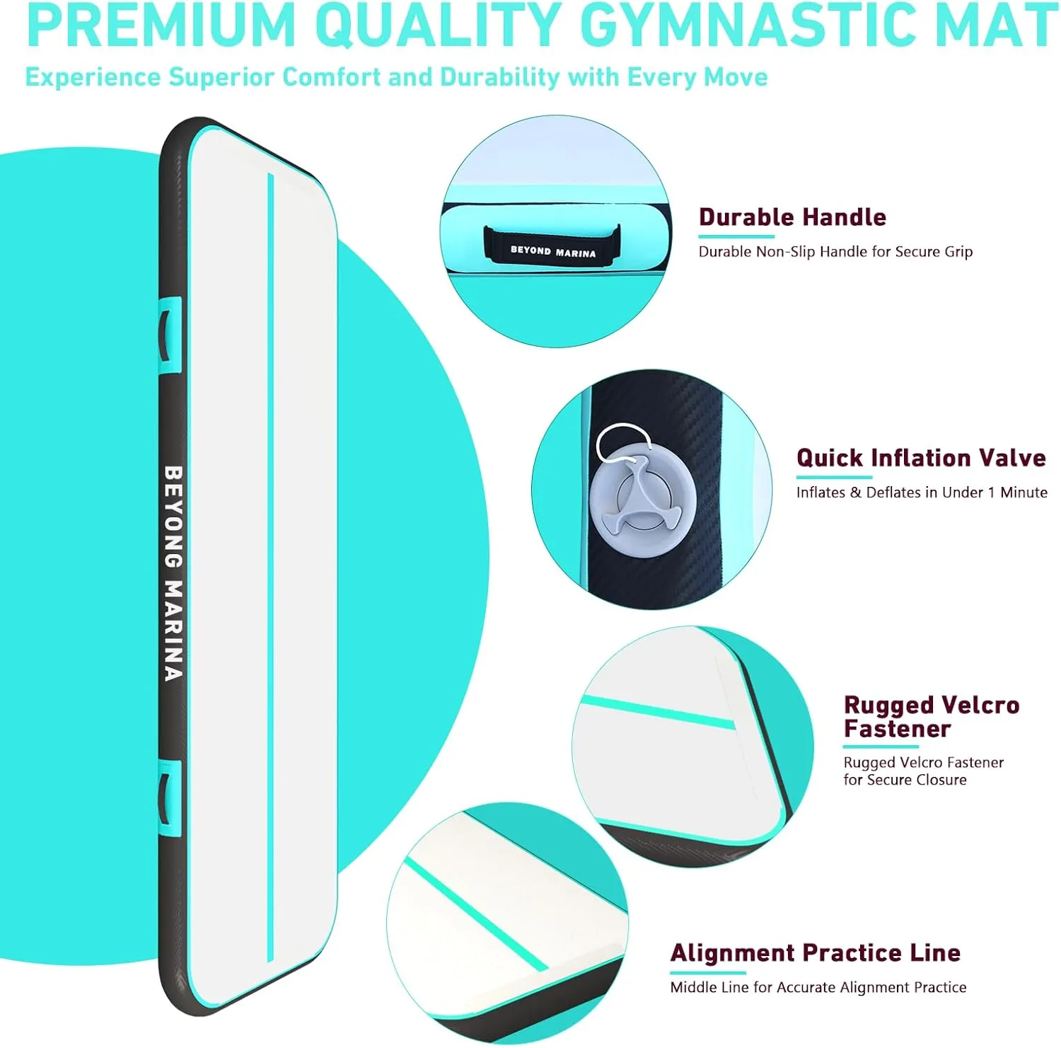 BEYOND MARINA Air Gymnastics Tumble Track 4/8 inches Thickness Inflatable Tumbling 10ft/13ft/16ft/20ft Air Mats for Home Use Training/Cheerleading/Yoga/Water with Electric Pump