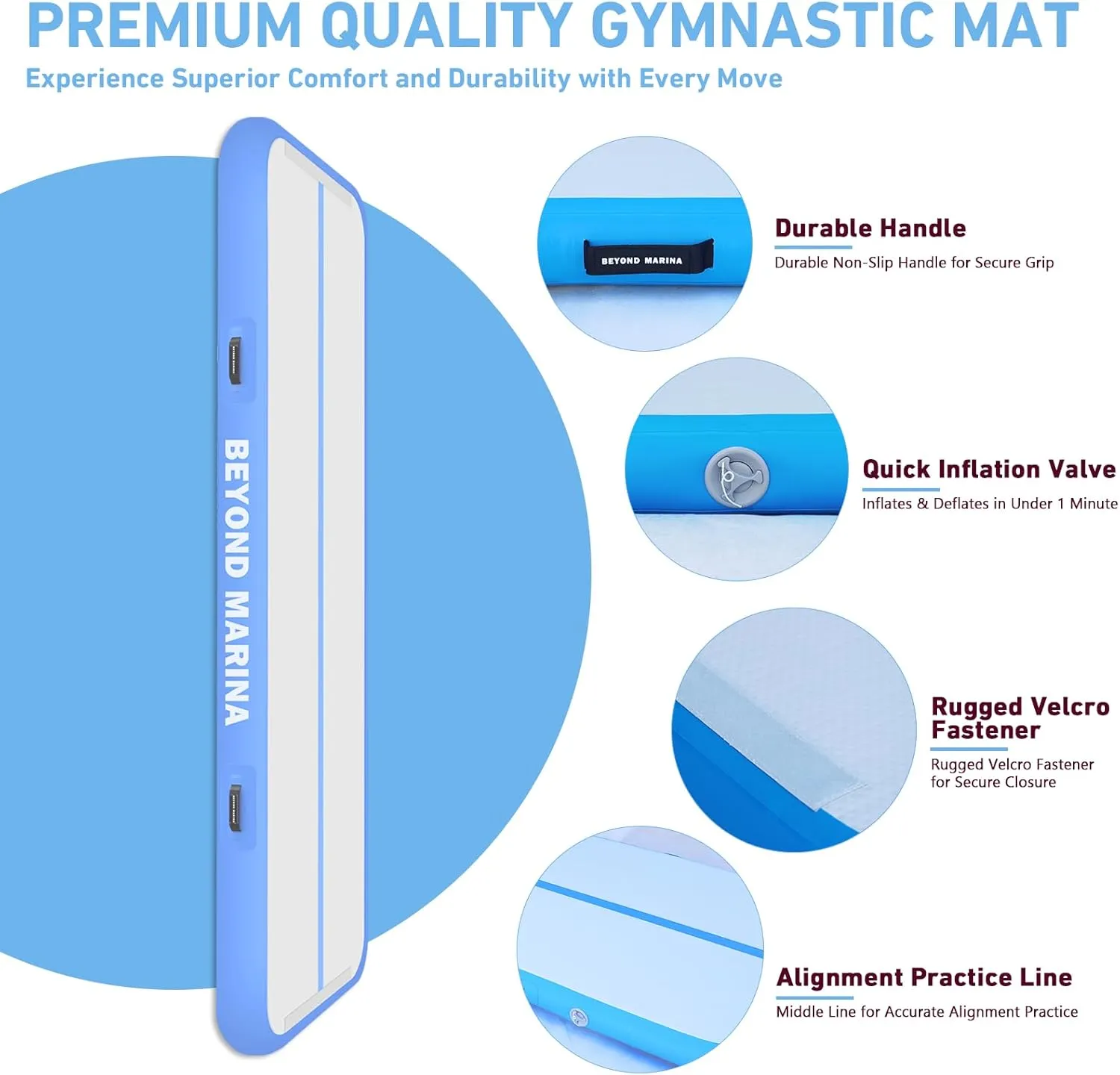 BEYOND MARINA Air Gymnastics Tumble Track 4/8 inches Thickness Inflatable Tumbling 10ft/13ft/16ft/20ft Air Mats for Home Use Training/Cheerleading/Yoga/Water with Electric Pump