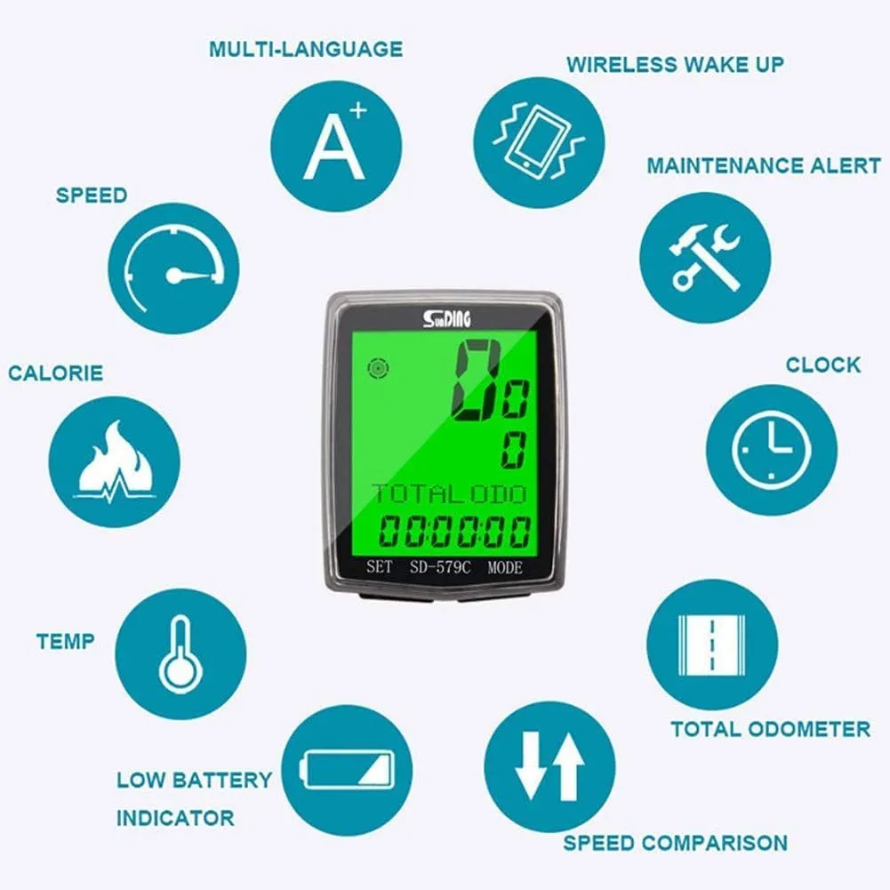 Bicycle Stopwatch LCD Display Bike Speedometer Wireless Waterproof Wireless Bike Speedometer Outdoor Cycling Accessories