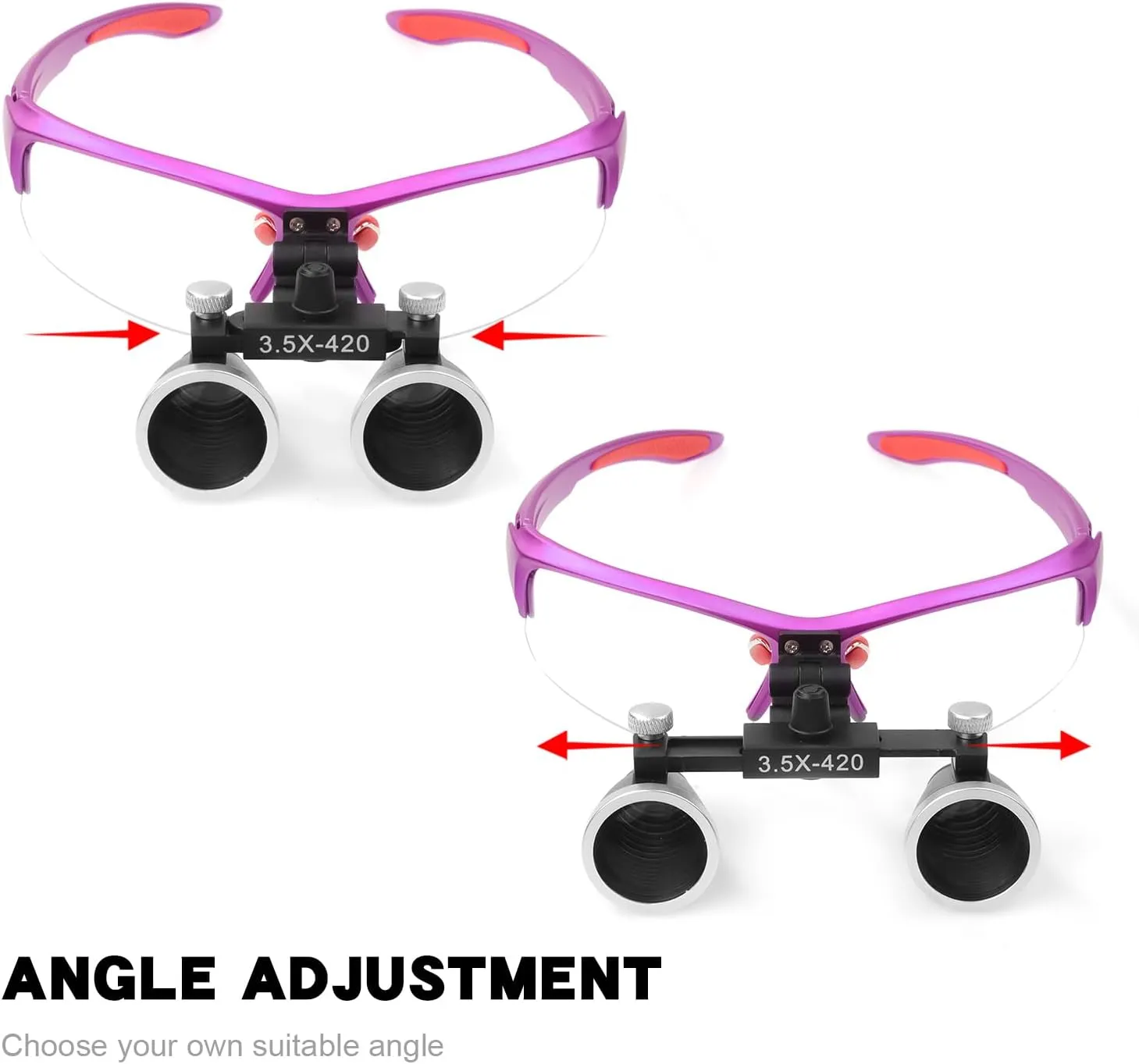 Binocular Loupes 3.5X Magnifier with 5W Headlight Yellow Filter Cloth Bage 320-420mm Working Distance Rechargeable (Purple)