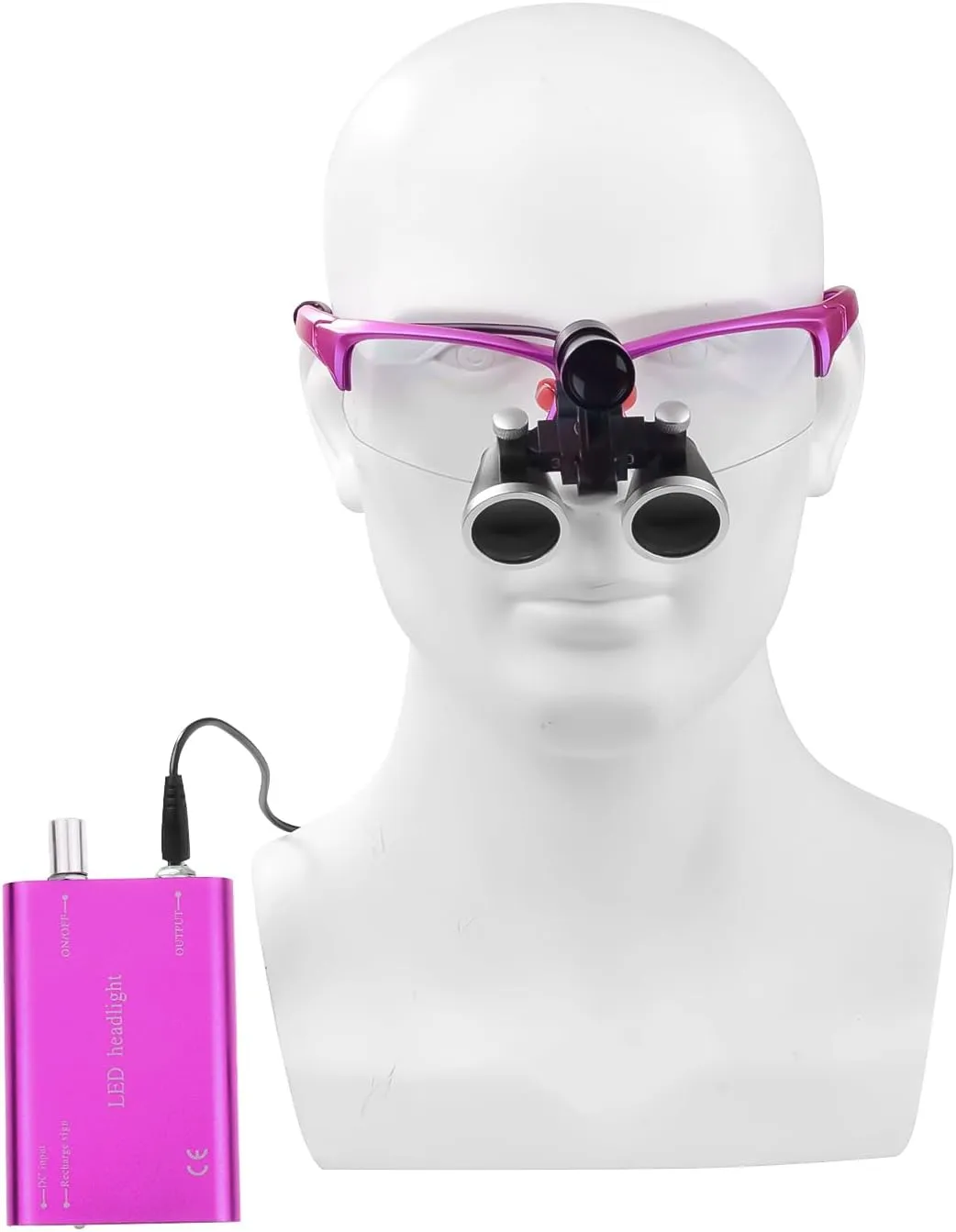 Binocular Loupes 3.5X Magnifier with 5W Headlight Yellow Filter Cloth Bage 320-420mm Working Distance Rechargeable (Purple)