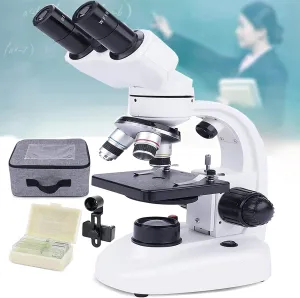 Binocular Microscope for Adults,Lab Compound Binocular Microscope,with Dual LED Illumination Storage Bag Microscope Slides Phone Adapter,for Students Teaching&Beginners Hobbyist,6000X