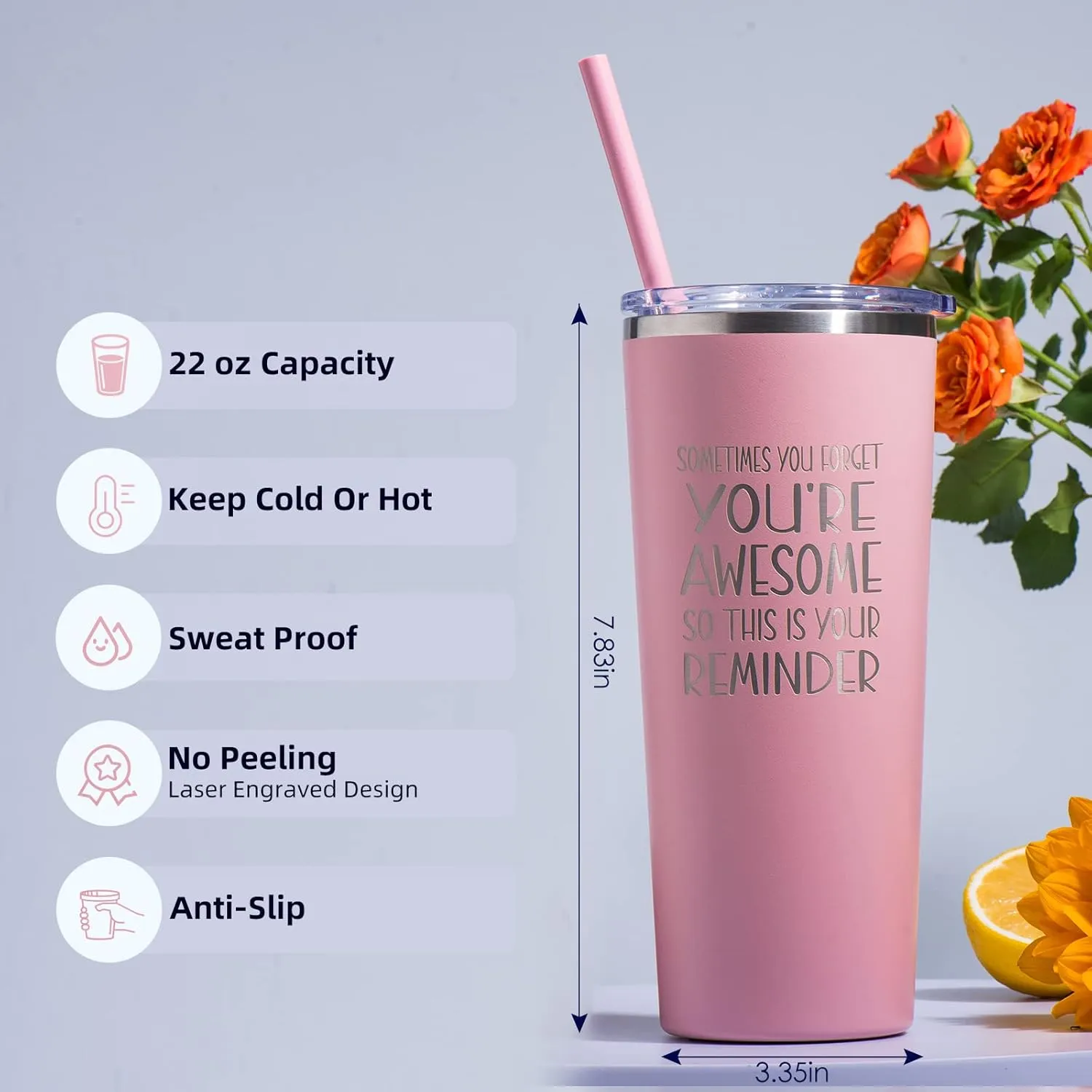 Birthday Gift for Women Friends Female, Thank You & Inspirational Gifts, Birthday Presents for Friend,Her,Coworker,Employee-22 Oz Stainless Steel Tumbler