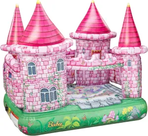 Bixbee Inflatable Pink Princess Castle, Indoor Toddler Playhouse for Kids 3 , Sleepover Mattress Playhouse for Girls & Boys with Built in Motor, Inflates to Over 5ft Tall, Childrens Play House