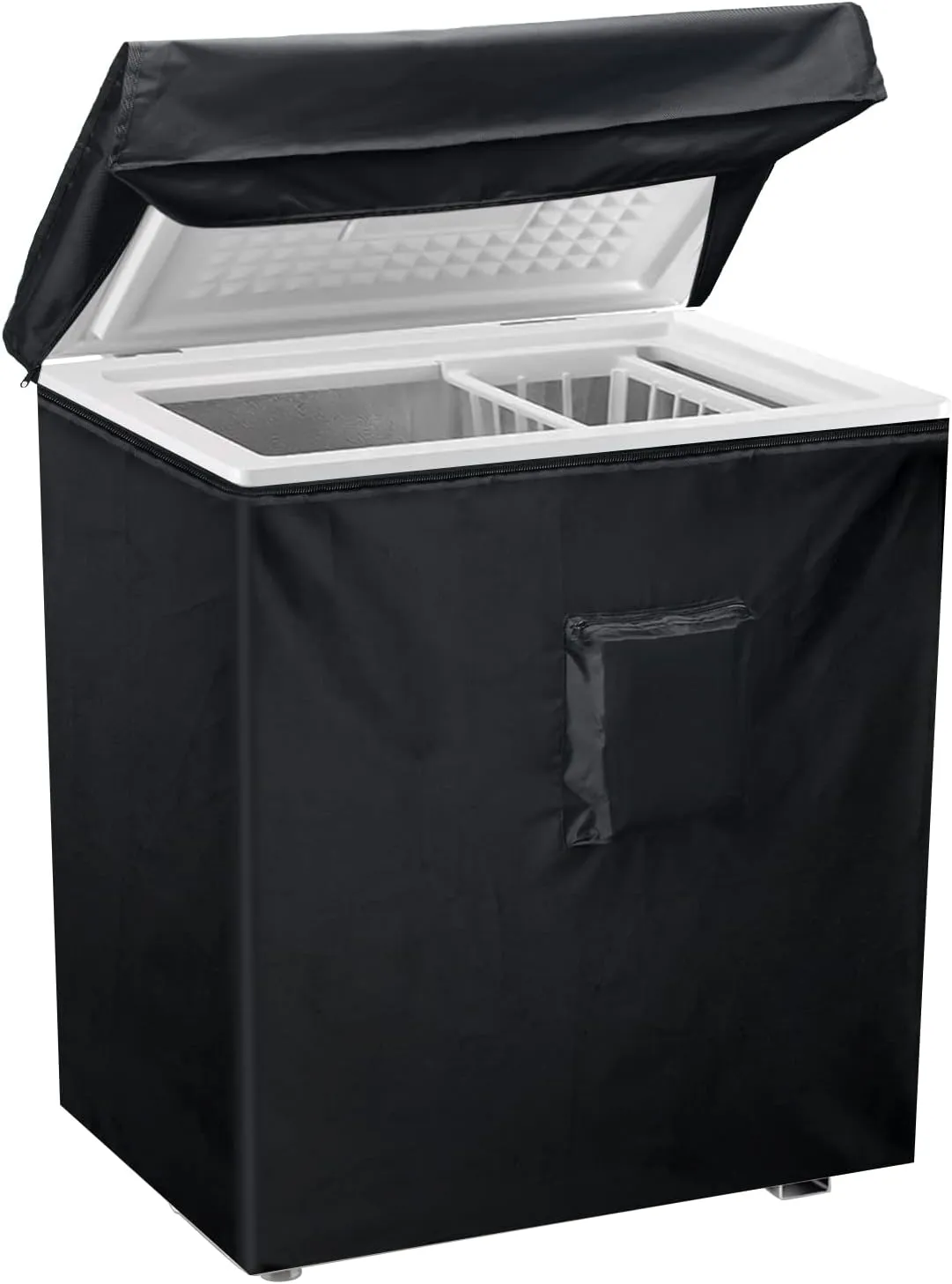 Black Chest Freezer Cover, Luxiv Waterproof Freezer Covers 28Lx23Wx34H Compact for 5 Cubic Feet Chest Freezer Cover for Open, Zipper Pocket, Strap