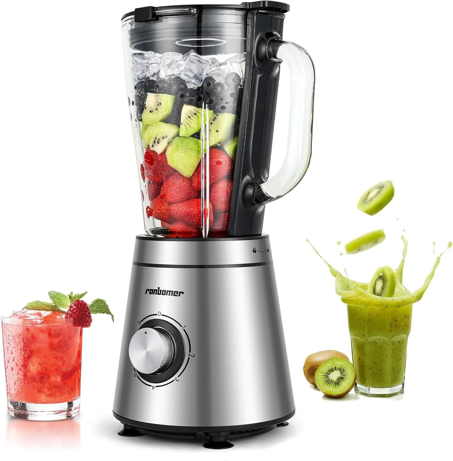 Blender,Blenders for Kitchen,Glass Blender for Shakes and Smoothies,crush ice,51oz Glass Jar,Simple Speed Dial,Black   Stainless Steel