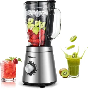 Blender,Blenders for Kitchen,Glass Blender for Shakes and Smoothies,crush ice,51oz Glass Jar,Simple Speed Dial,Black   Stainless Steel