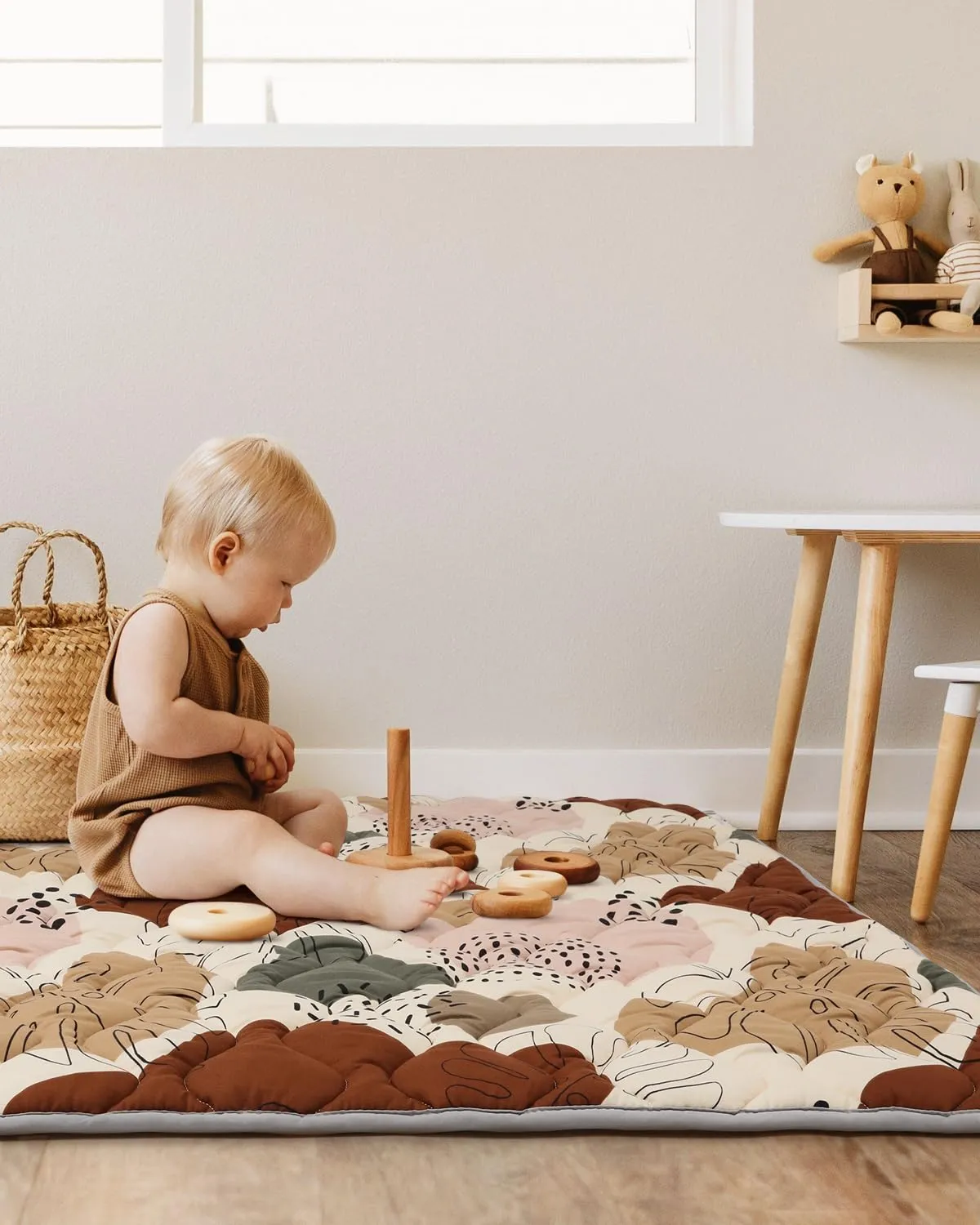 Blissful Diary Baby Play Mats for Floor, 50x50 Crawling Mat for Playpen, Thicken Soft Padding Foam Playmats for Babies and Toddlers Infants, Foldable and Machine Washable, Boho Design
