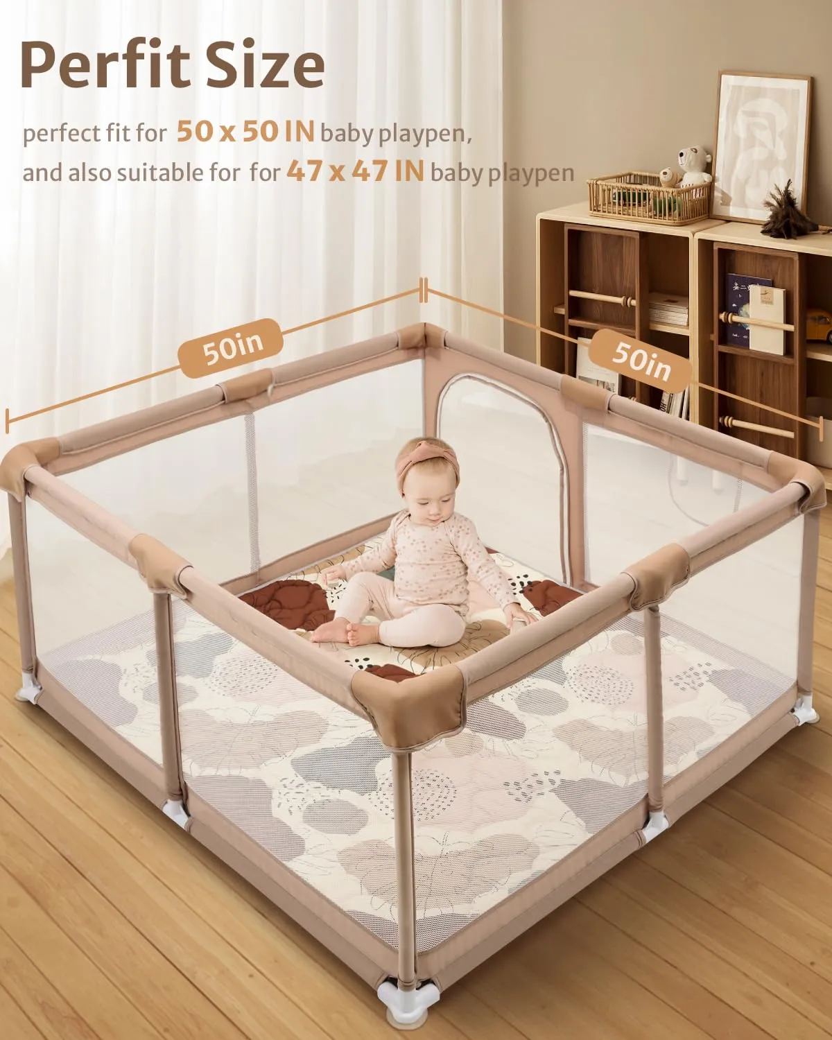 Blissful Diary Baby Play Mats for Floor, 50x50 Crawling Mat for Playpen, Thicken Soft Padding Foam Playmats for Babies and Toddlers Infants, Foldable and Machine Washable, Boho Design